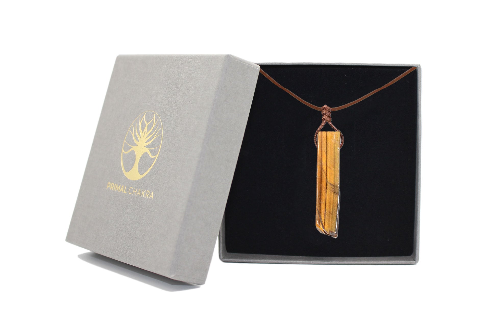 Tiger Eye Irregular Cuboid Necklace With Brown Cord Primal Chakra