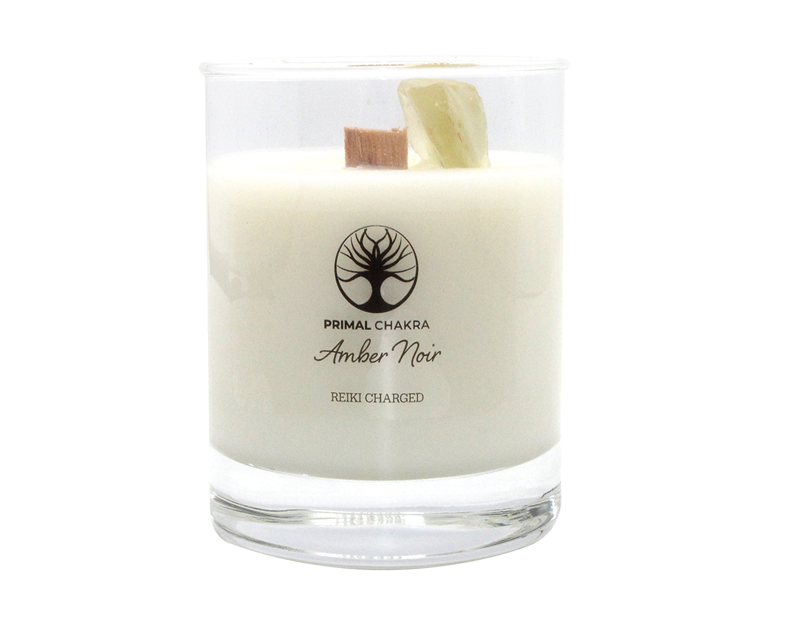 Amber Noir 30cl Reiki Energy Charged Scented Candle with Yellow Citrine Crystal Primal Chakra