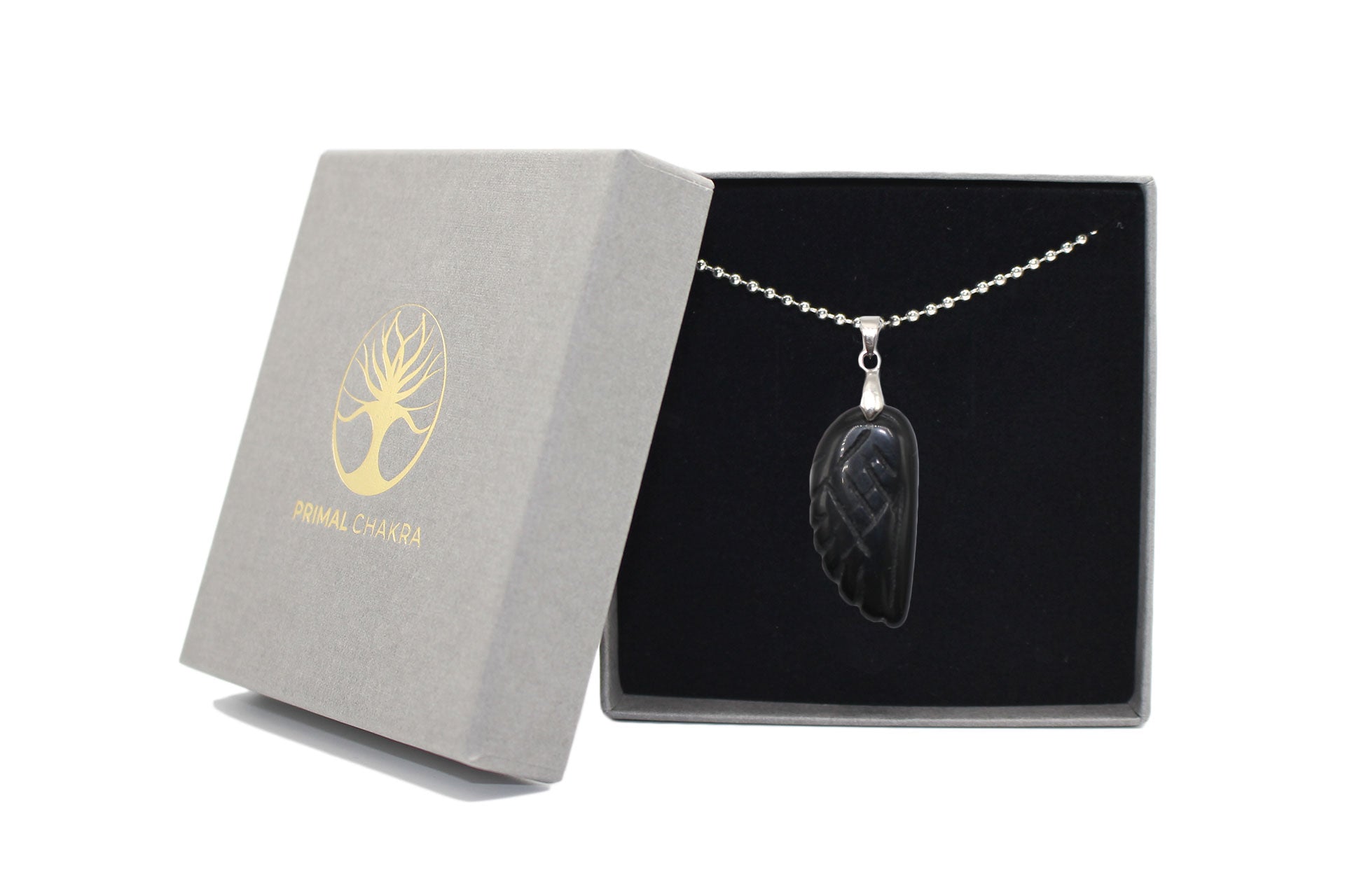 Obsidian Angel Wing Pendant with a Silver Chain Primal Chakra
