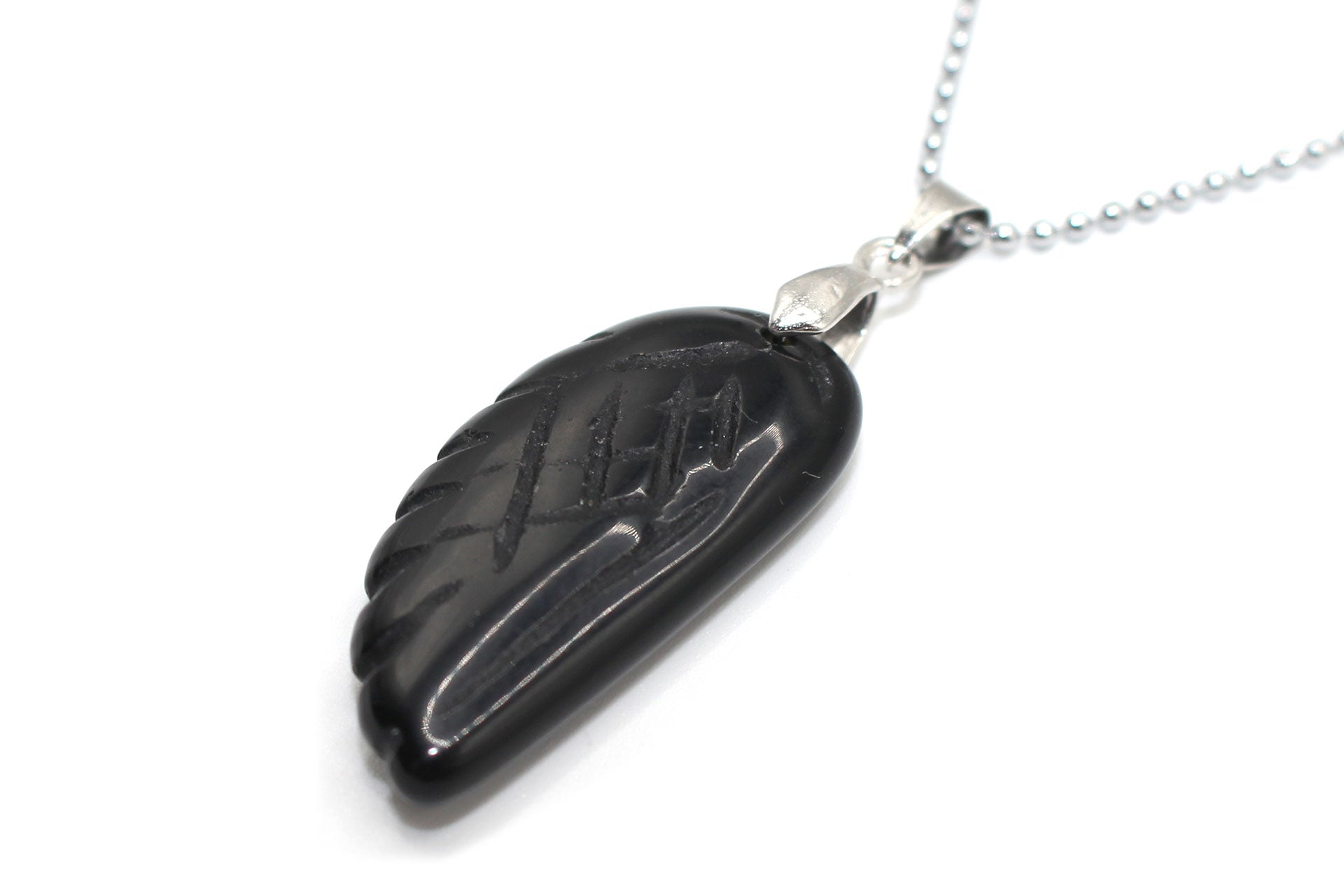 Obsidian Angel Wing Pendant with a Silver Chain Primal Chakra