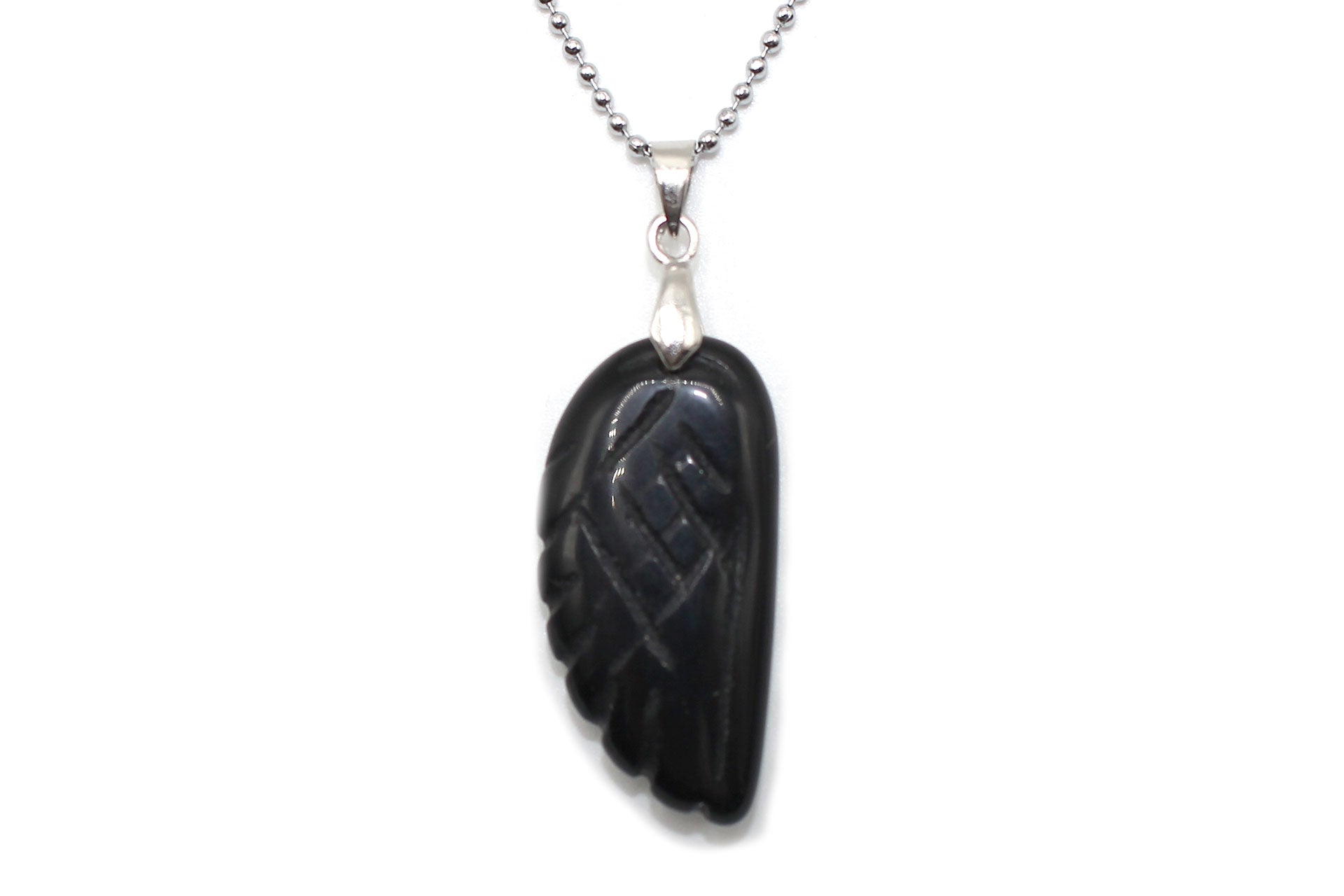 Obsidian Angel Wing Pendant with a Silver Chain Primal Chakra