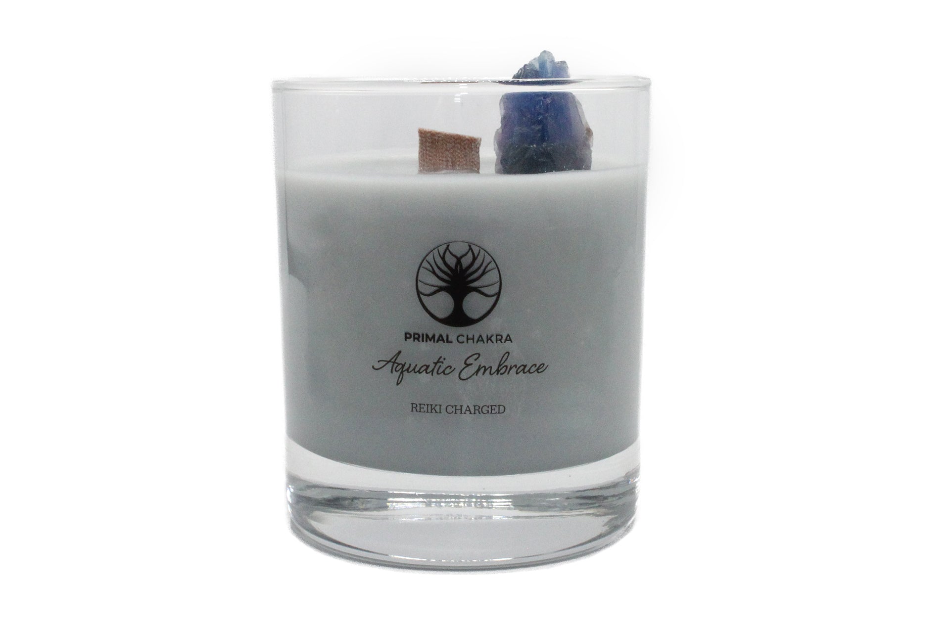 Aquatic Embrace 30cl Reiki Energy Charged Scented Candle with Blue Fluorite Crystal  - Spa Range Primal Chakra