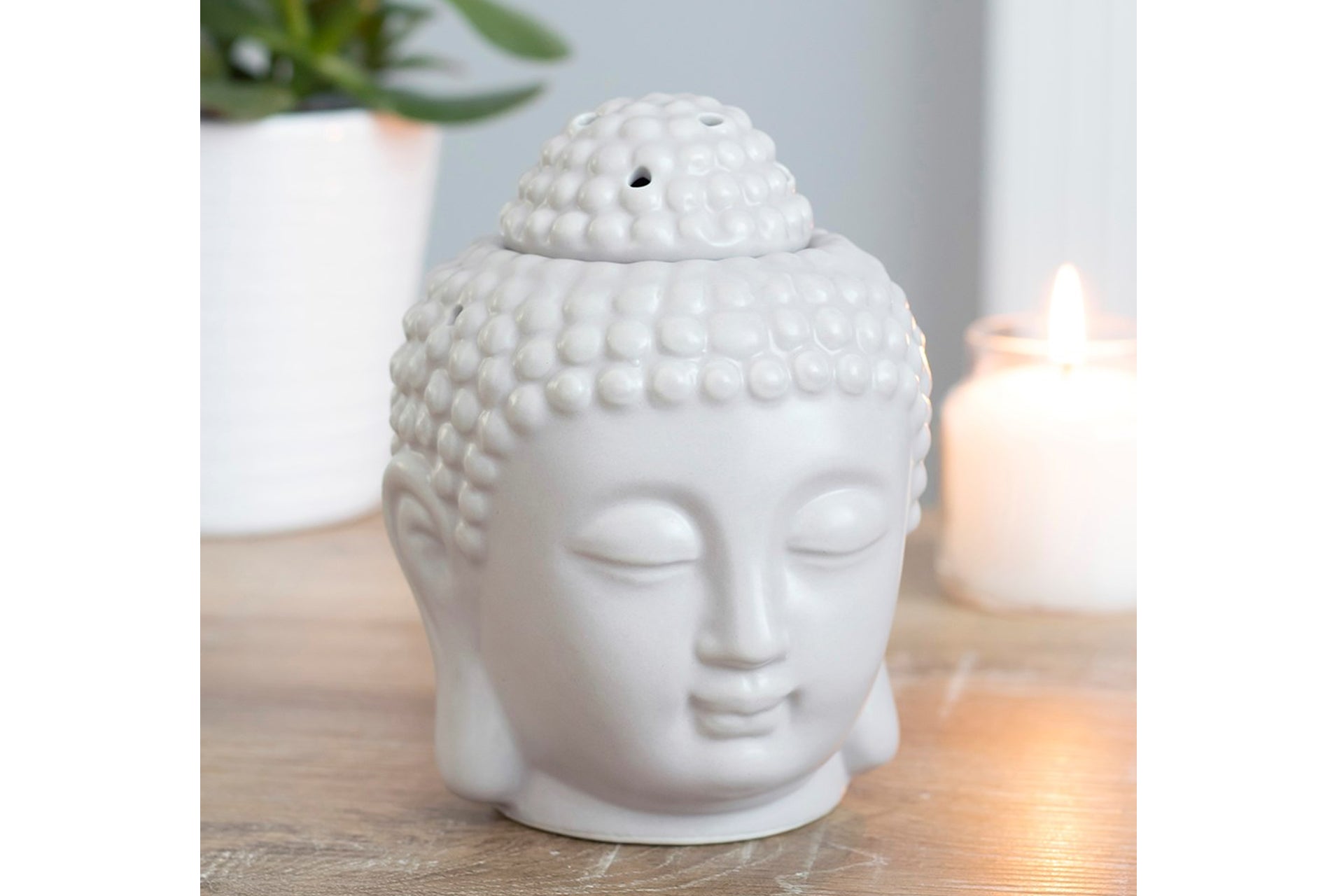 Grey Buddha Head Oil & Wax Melt Burner Primal Chakra