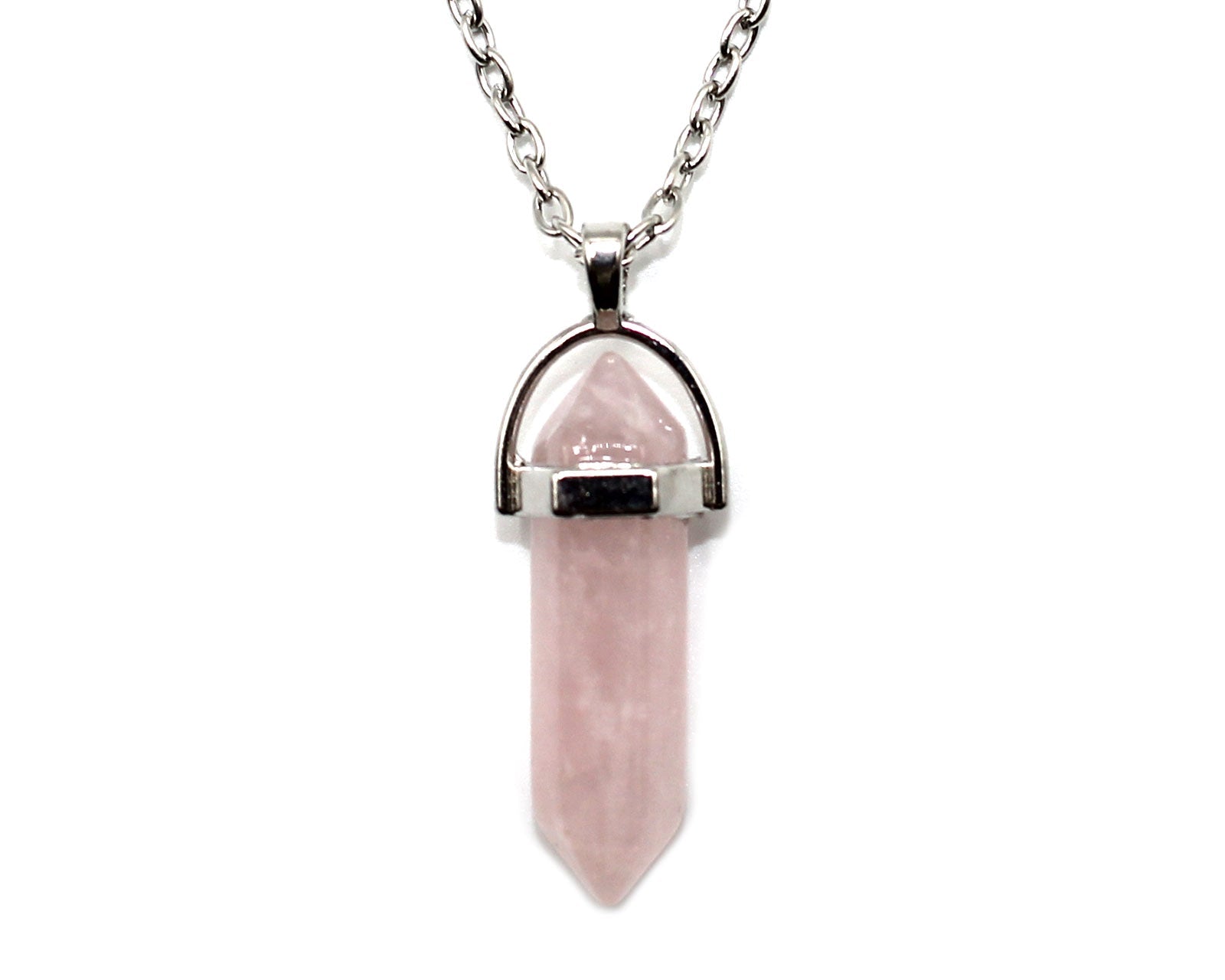 Rose Quartz Contemporary Dagger Pendant with a Silver Chain Primal Chakra