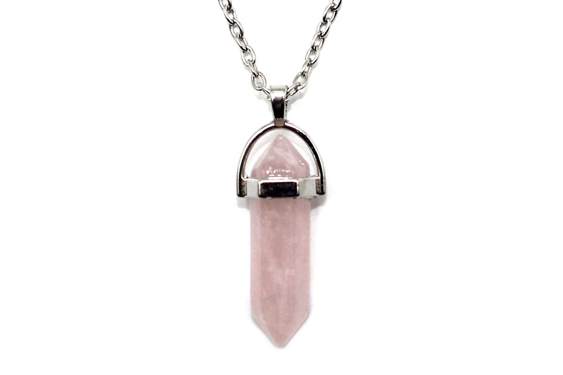 Rose Quartz Contemporary Dagger Pendant with a Silver Chain Primal Chakra