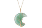 Green Aventurine Crystal Crescent Moon Pendant with Gold Chain Primal Chakra