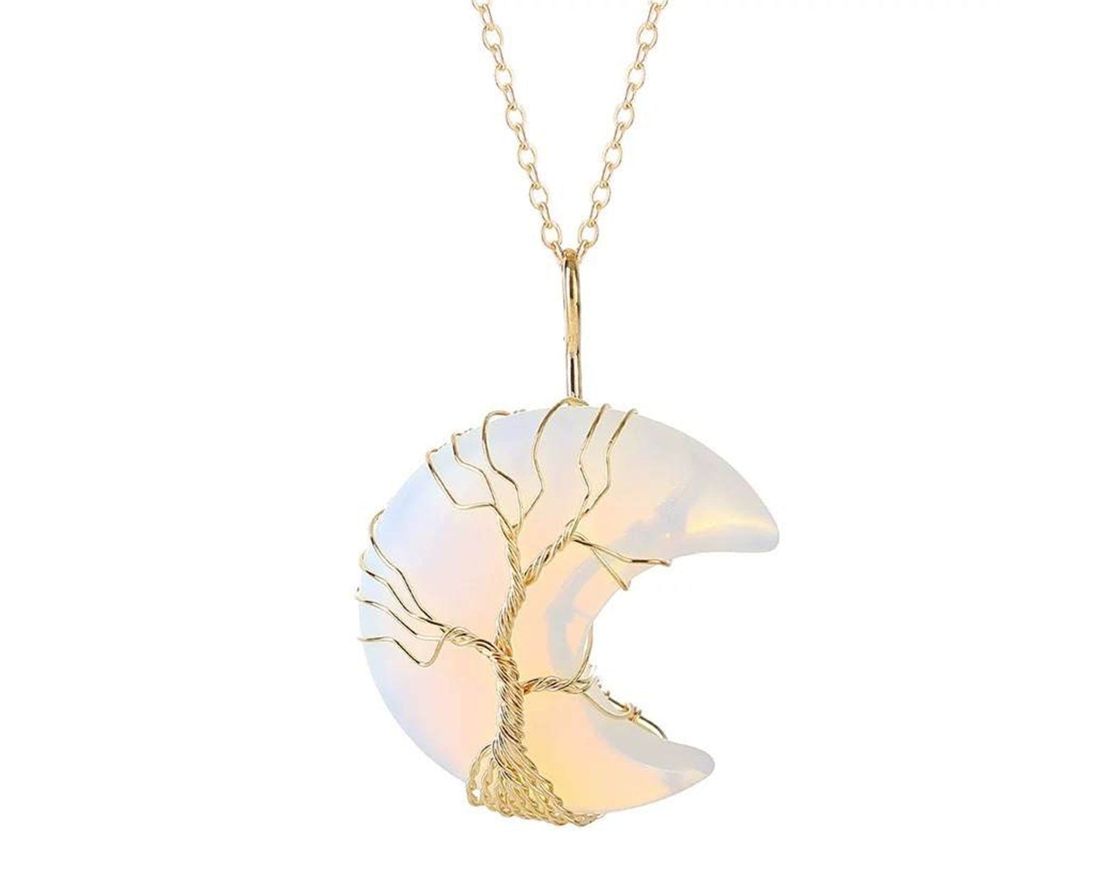 Opal Crystal Crescent Moon Pendant with Gold Chain Primal Chakra