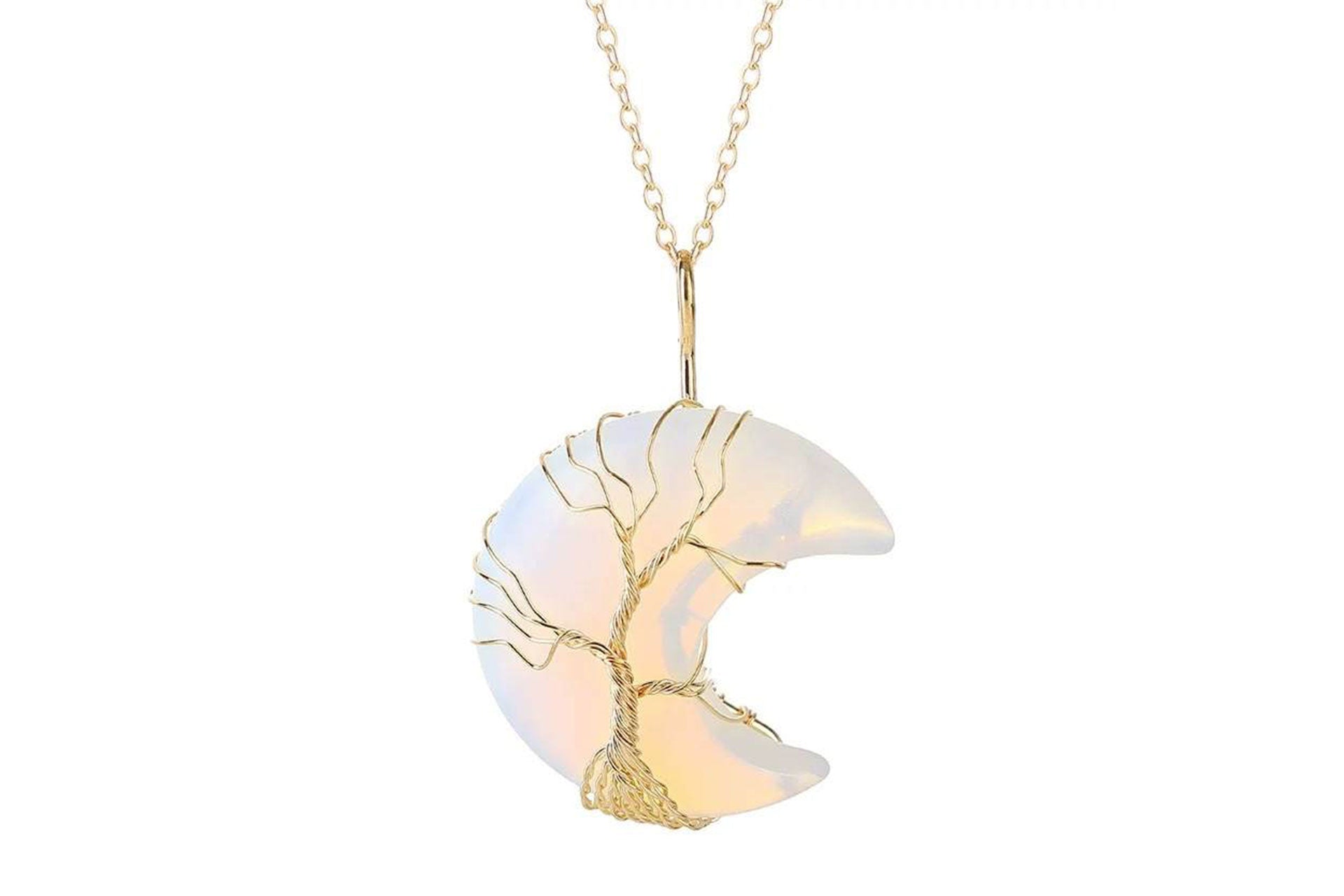 Opal Crystal Crescent Moon Pendant with Gold Chain Primal Chakra