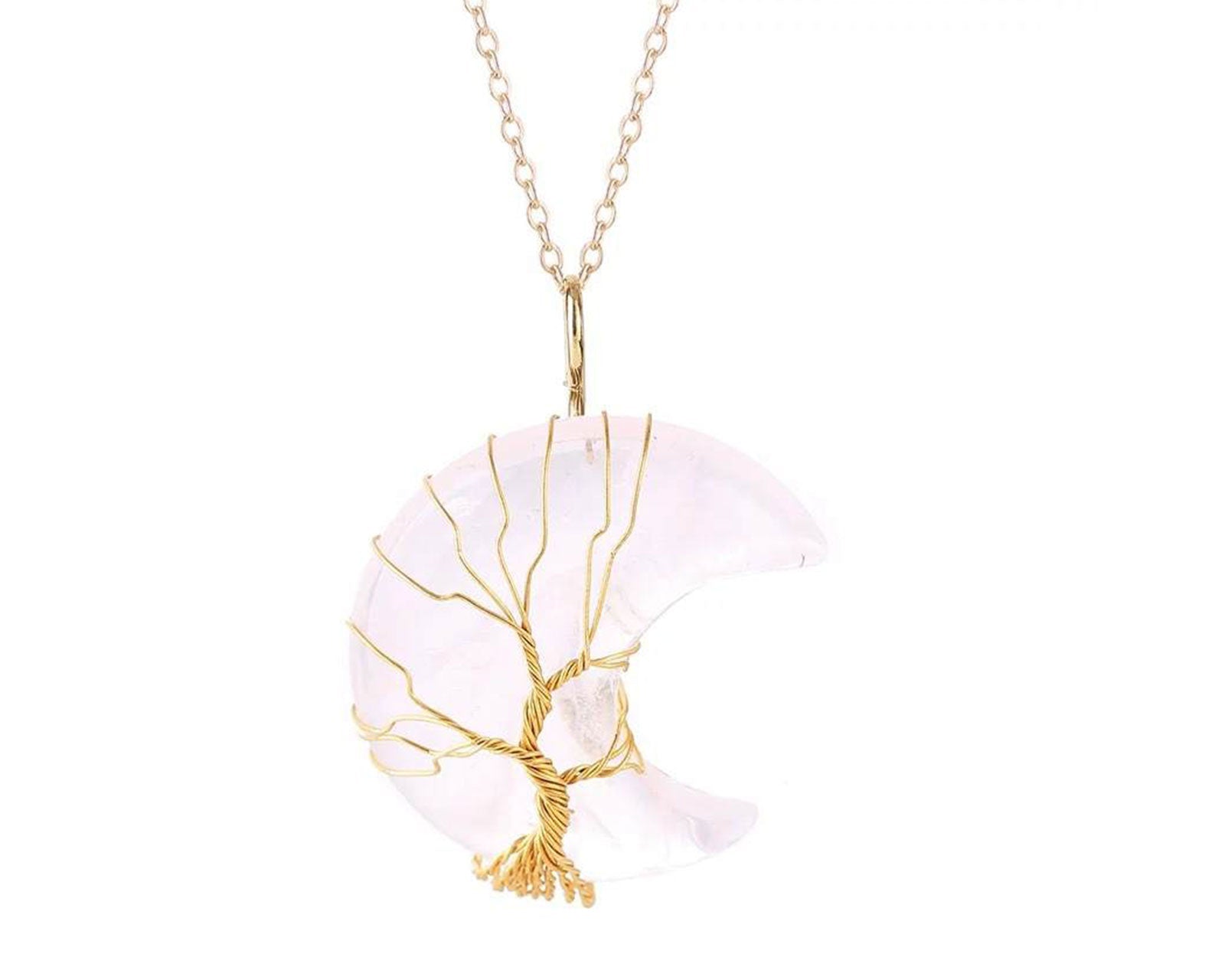Clear Quartz Crystal Crescent Moon Pendant with Gold Chain Primal Chakra