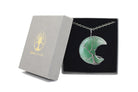 Green Aventurine Crystal Crescent Moon Pendant with Silver Chain Primal Chakra