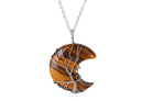 Tiger Eye Crystal Crescent Moon Pendant with Silver Chain Primal Chakra