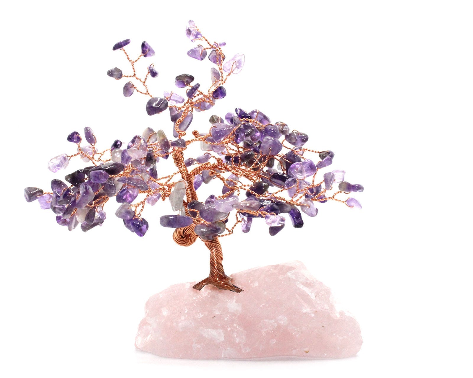 Reiki Energy Charged Crystal Tree Of Life With Amethyst Crystals On A Solid Rose Quartz Base Primal Chakra