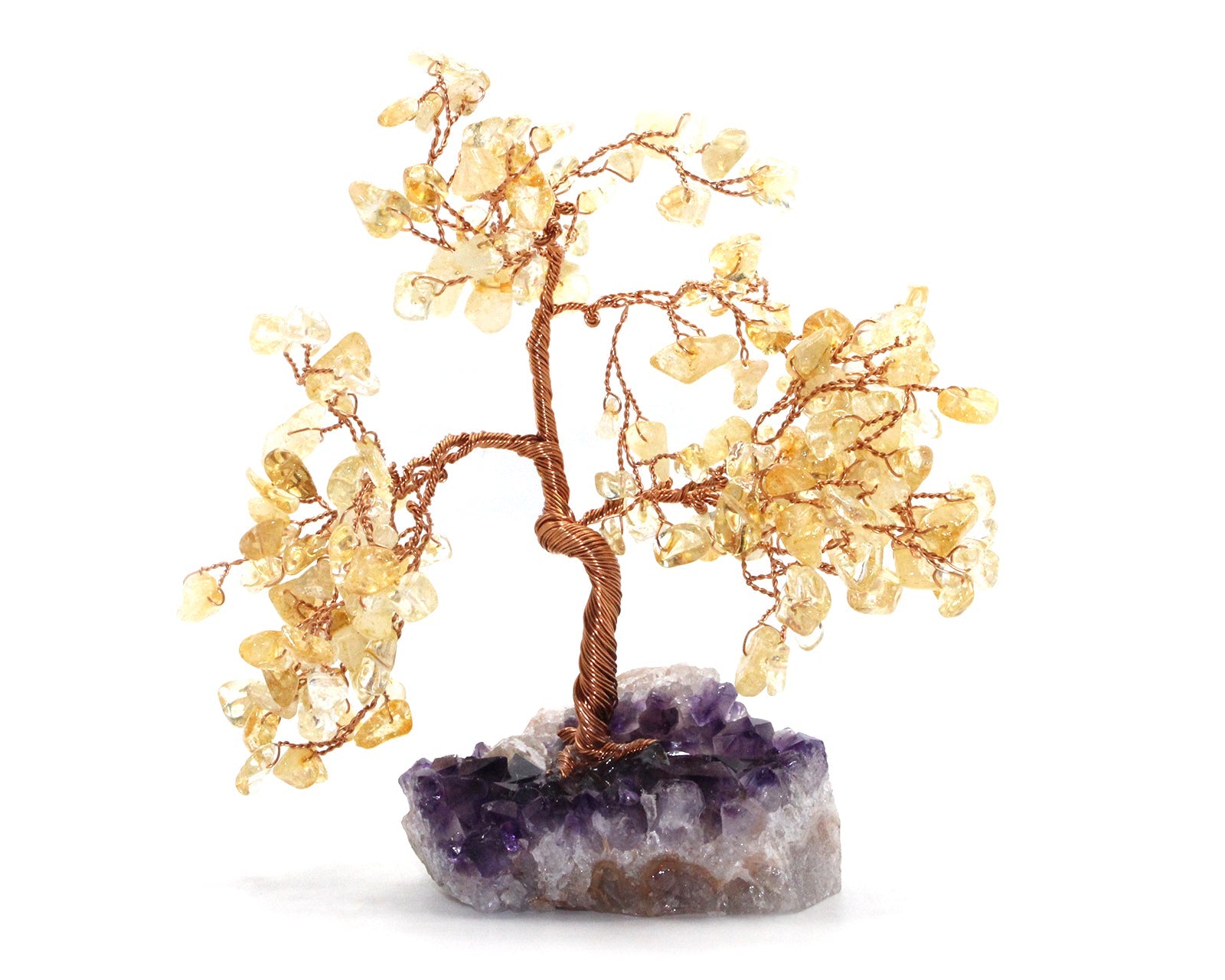 Reiki Energy Charged Crystal Tree Of Life With Yellow Citrine Crystals On A Solid Amethyst Base Primal Chakra