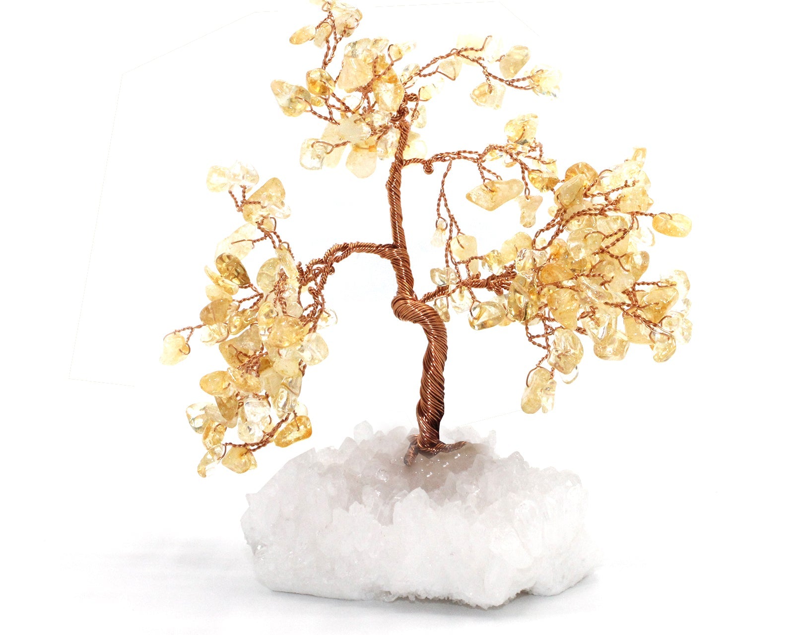 Reiki Energy Charged Crystal Tree Of Life With Yellow Citrine Crystals On A Solid White Quartz Base Primal Chakra