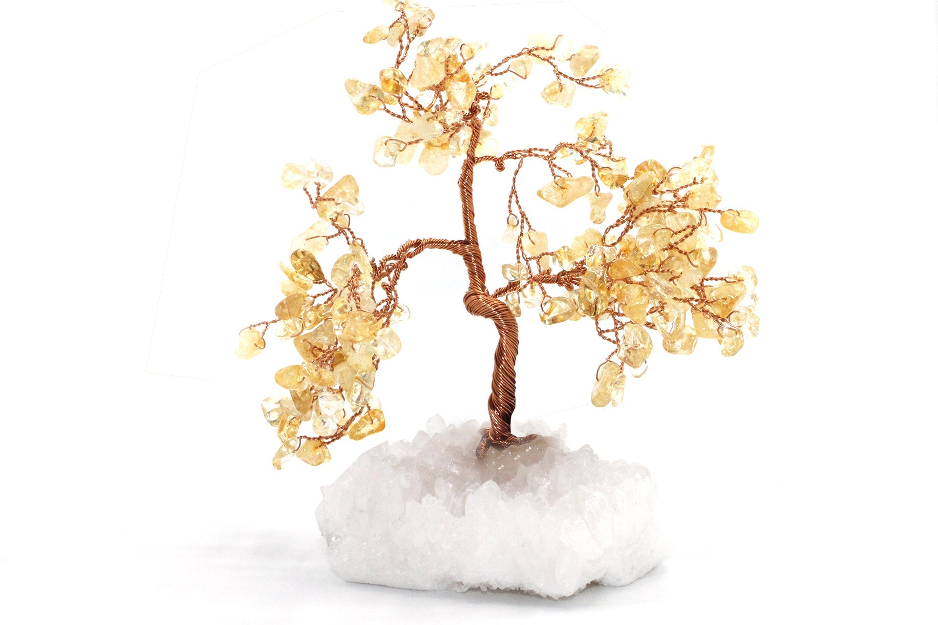 Reiki Energy Charged Crystal Tree Of Life With Yellow Citrine Crystals On A Solid White Quartz Base Primal Chakra
