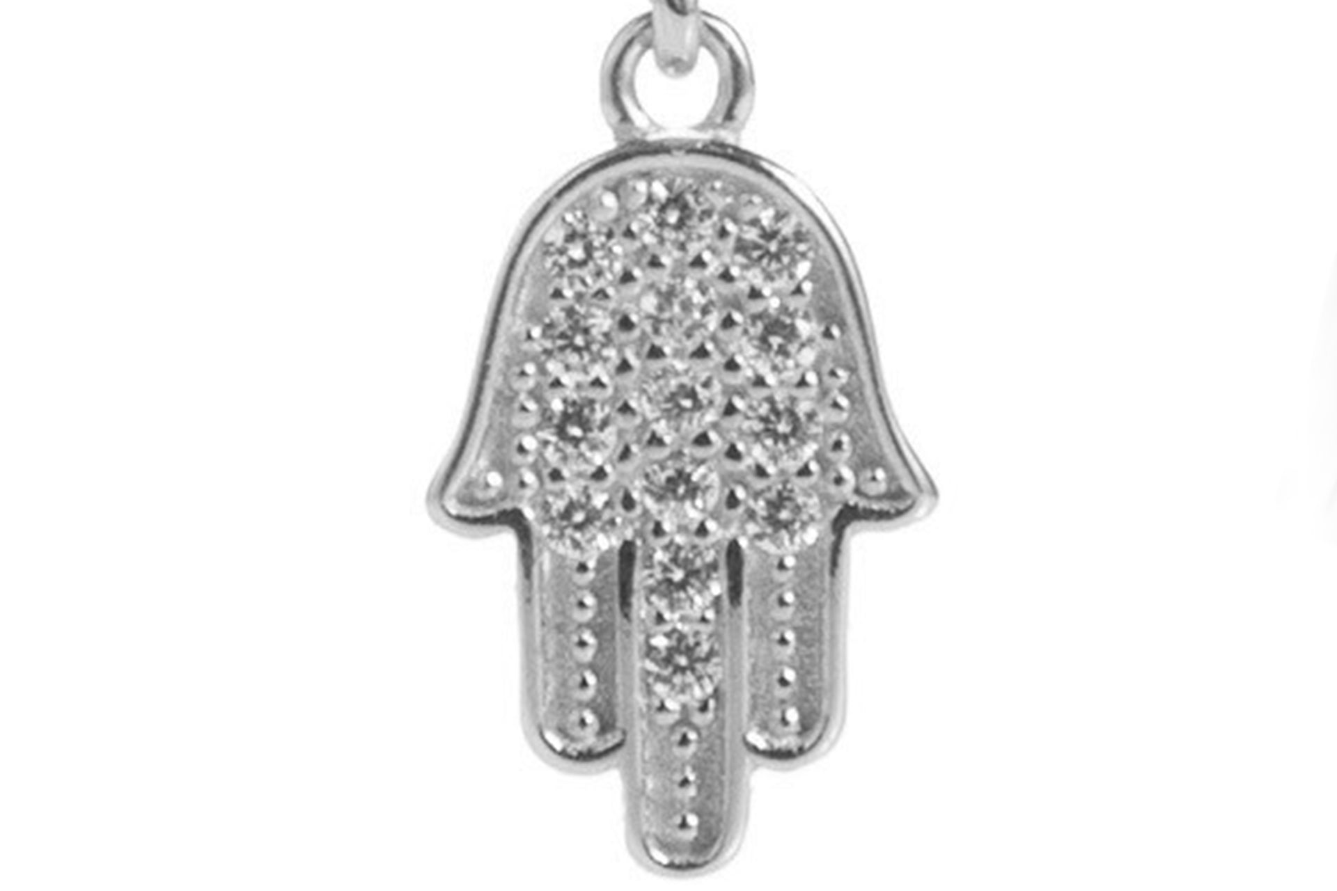 Platinum Plated Hamsa Hand Drop Earrings With White Zirconia Embellishment Primal Chakra