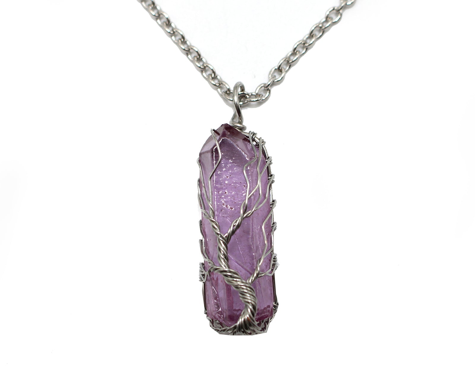 Amethyst Crystal Tree Of Life Pendant with Silver Chain Primal Chakra