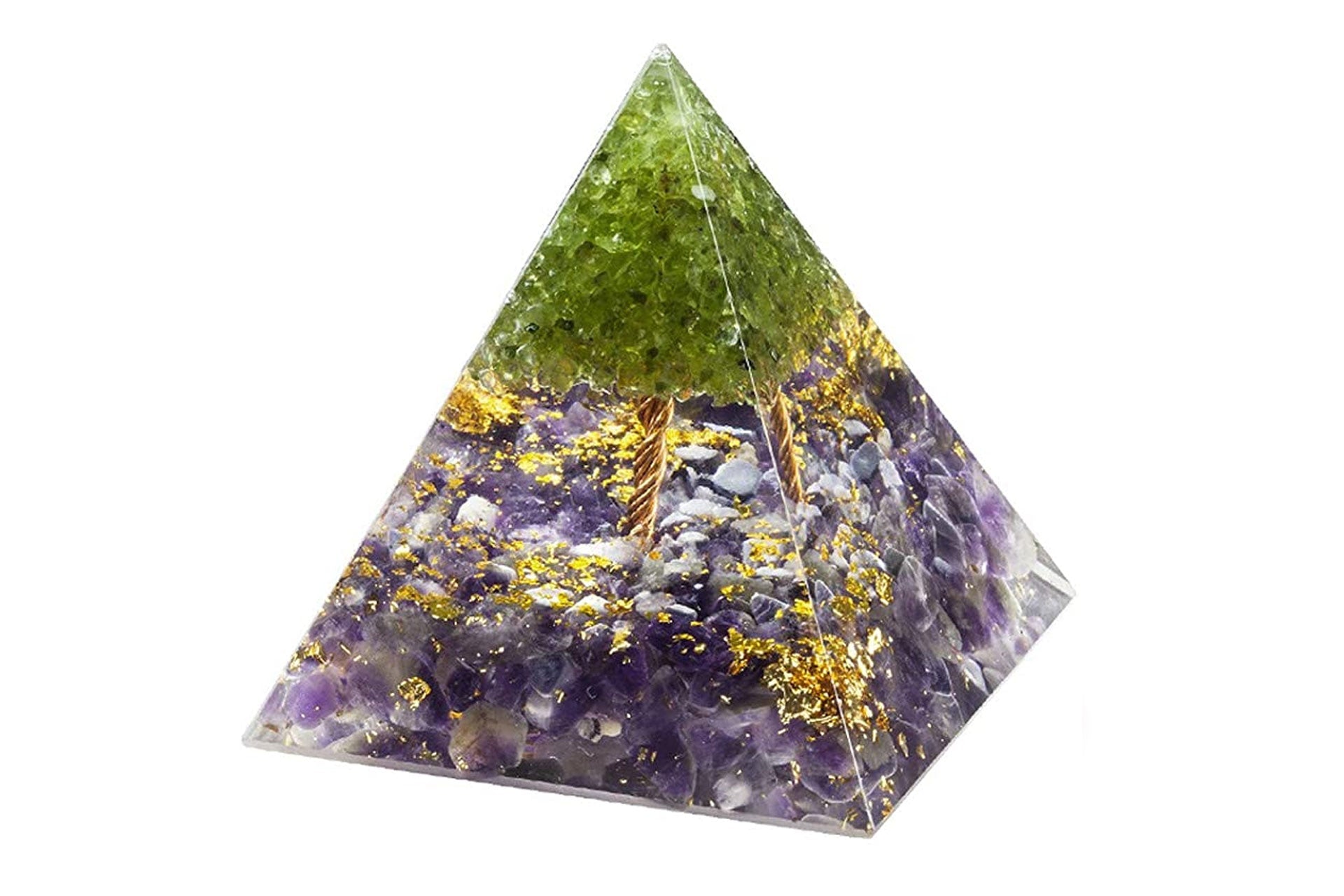Pure Amethyst and Peridot Tree Of Life Orgone Reiki Energy Charged Pyramid Primal Chakra