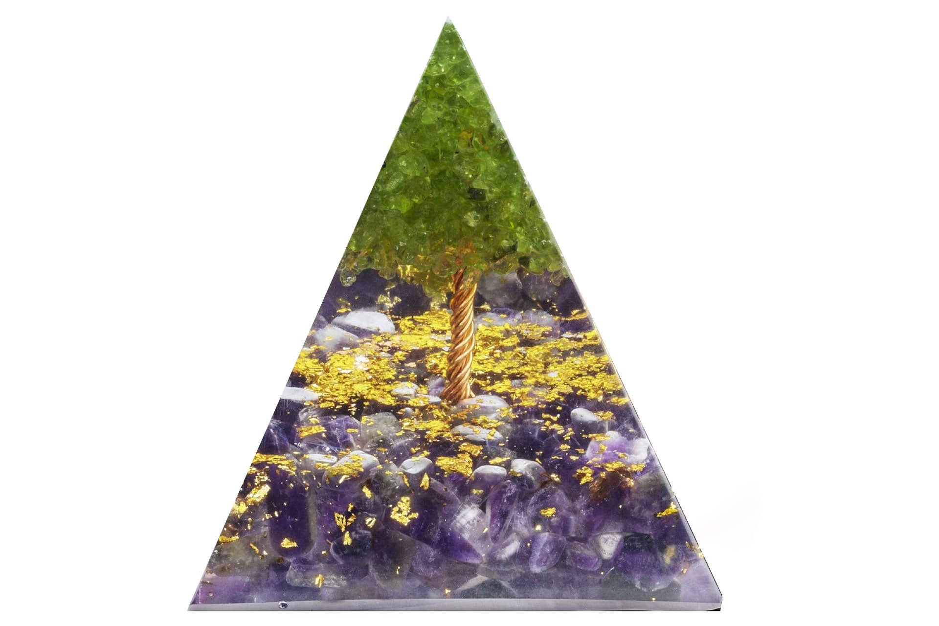 Pure Amethyst and Peridot Tree Of Life Orgone Reiki Energy Charged Pyramid Primal Chakra