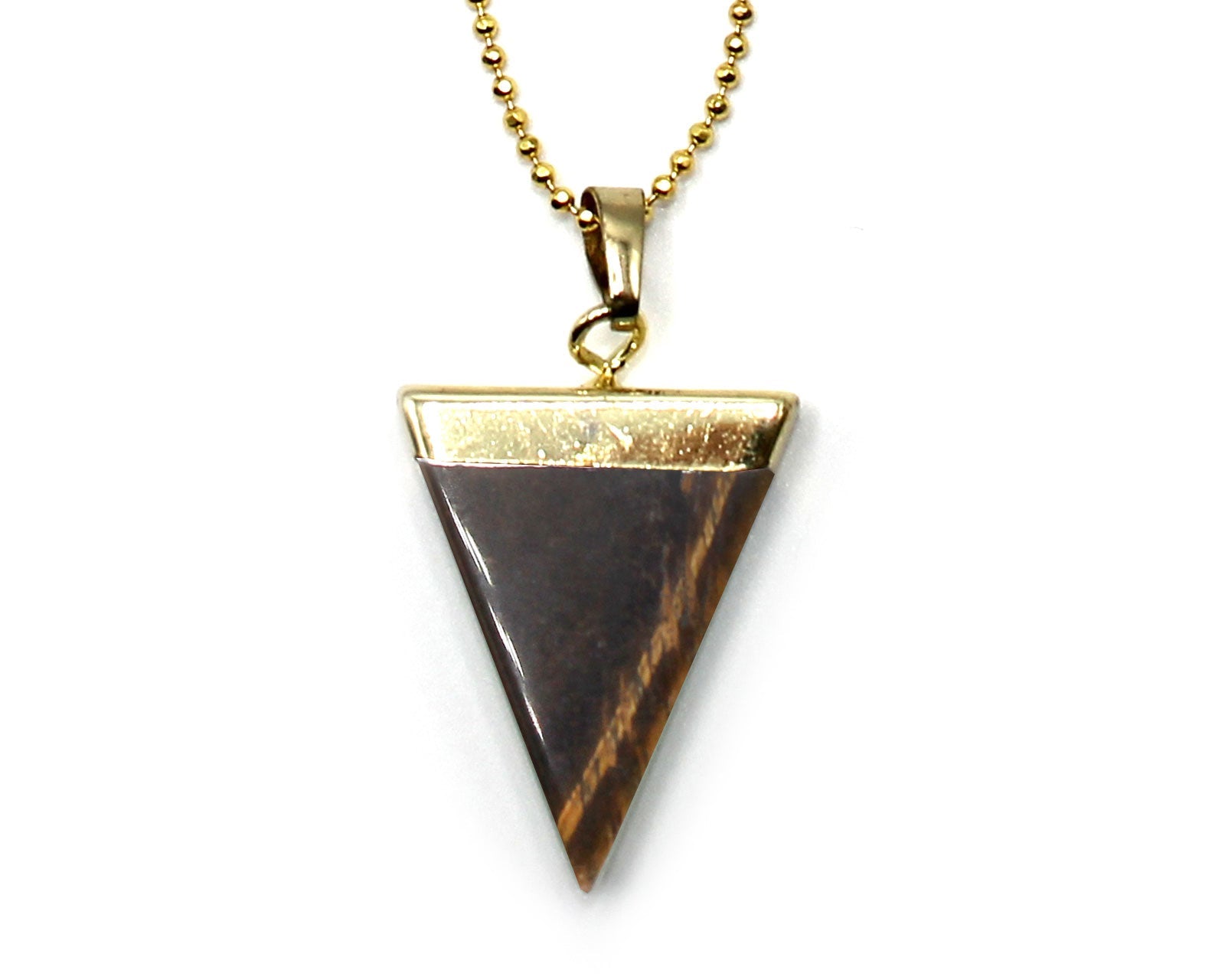 Tiger Eye Triangle Pendant with Gold Chain Primal Chakra
