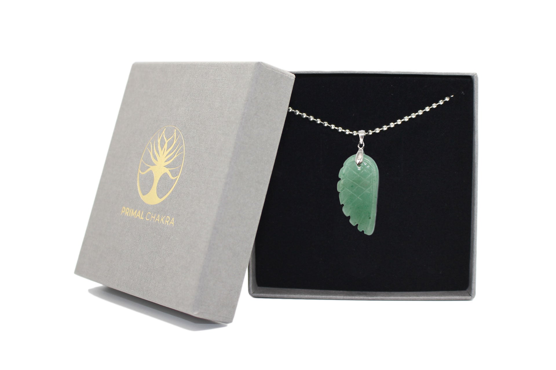 Green Aventurine Angel Wing Pendant with a Silver Chain Primal Chakra