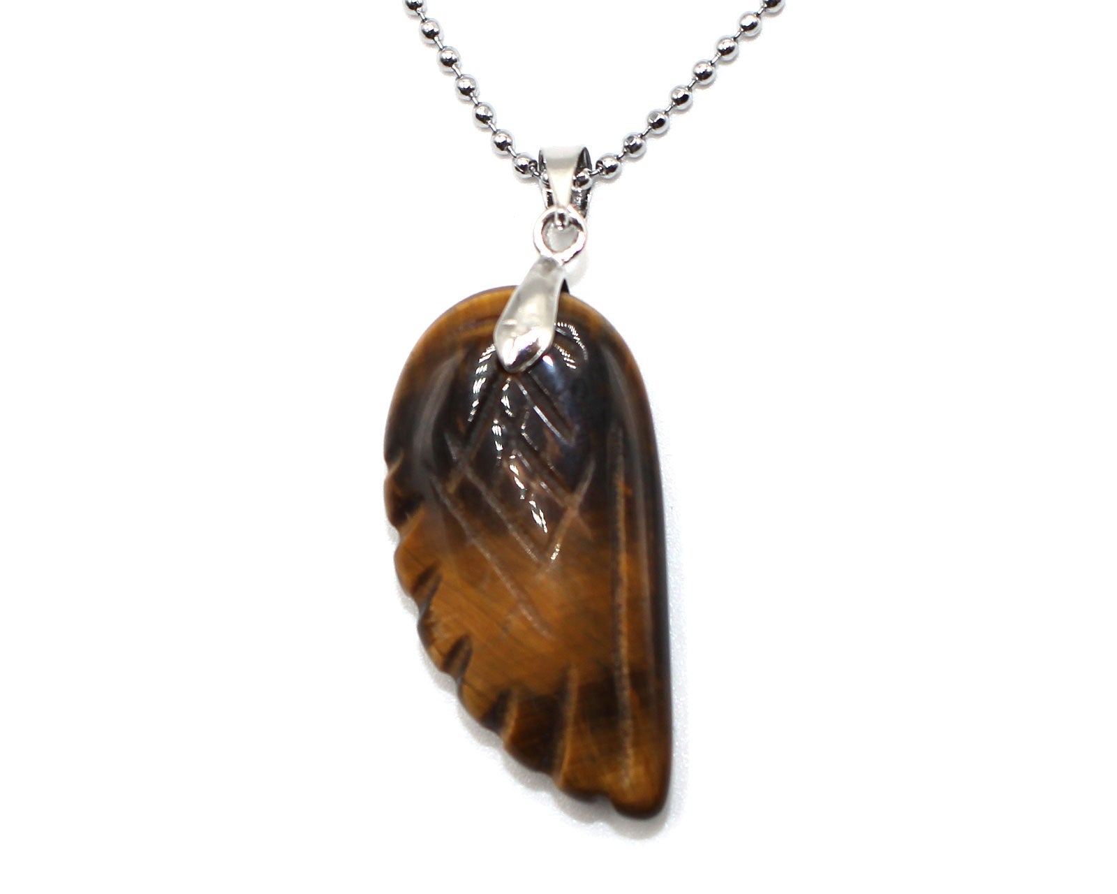 Tiger Eye Angel Wing Pendant with a Silver Chain Primal Chakra