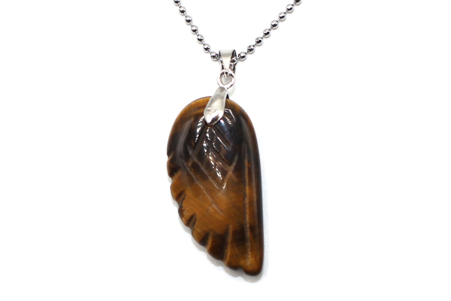 Tiger Eye Angel Wing Pendant with a Silver Chain Primal Chakra