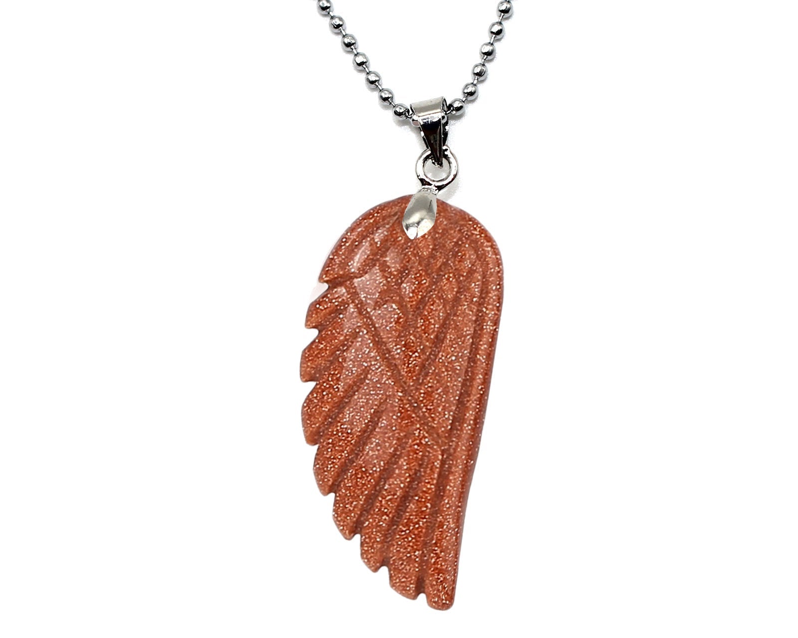 Gold Goldstone Angel Wing Pendant with a Silver Chain Primal Chakra