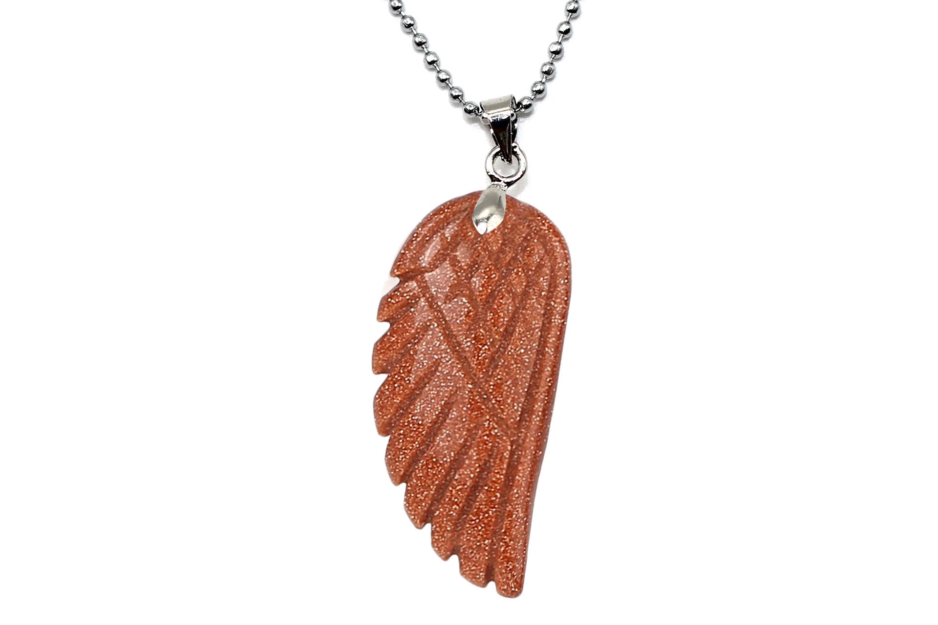 Gold Goldstone Angel Wing Pendant with a Silver Chain Primal Chakra
