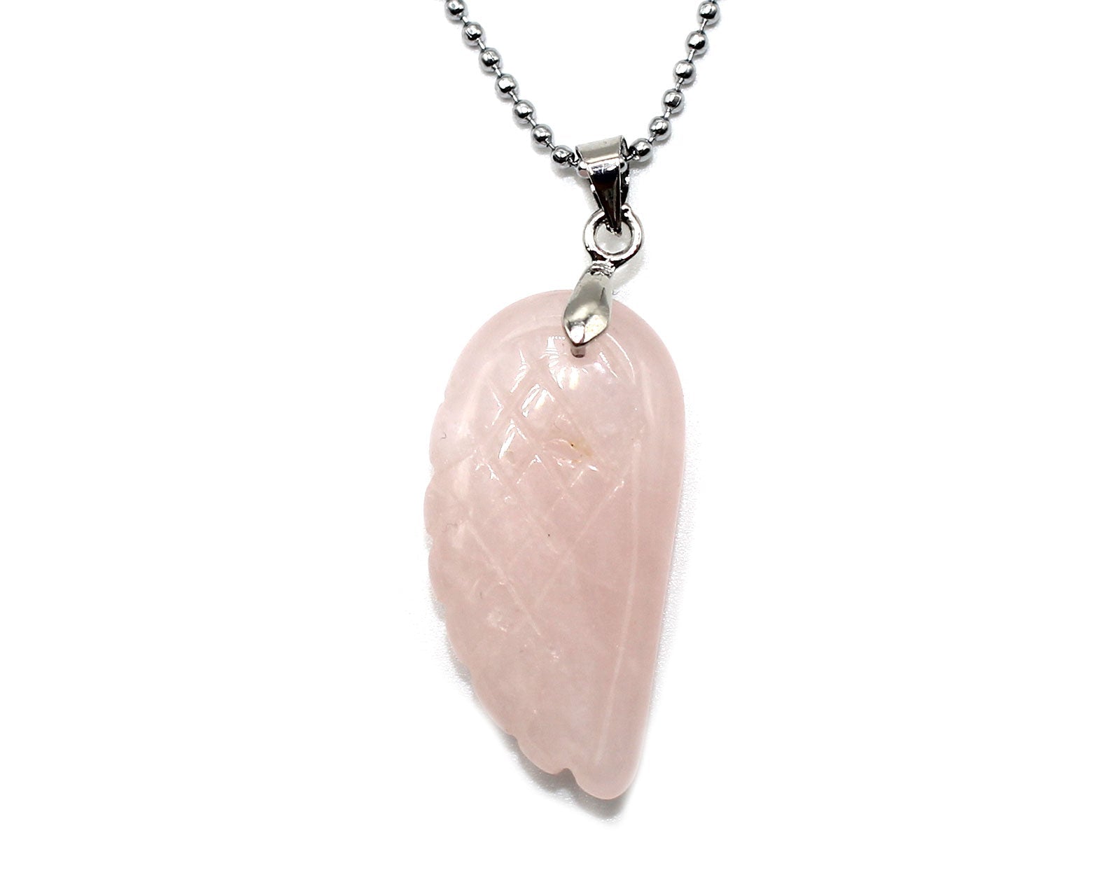 Rose Quartz Angel Wing Pendant with a Silver Chain Primal Chakra