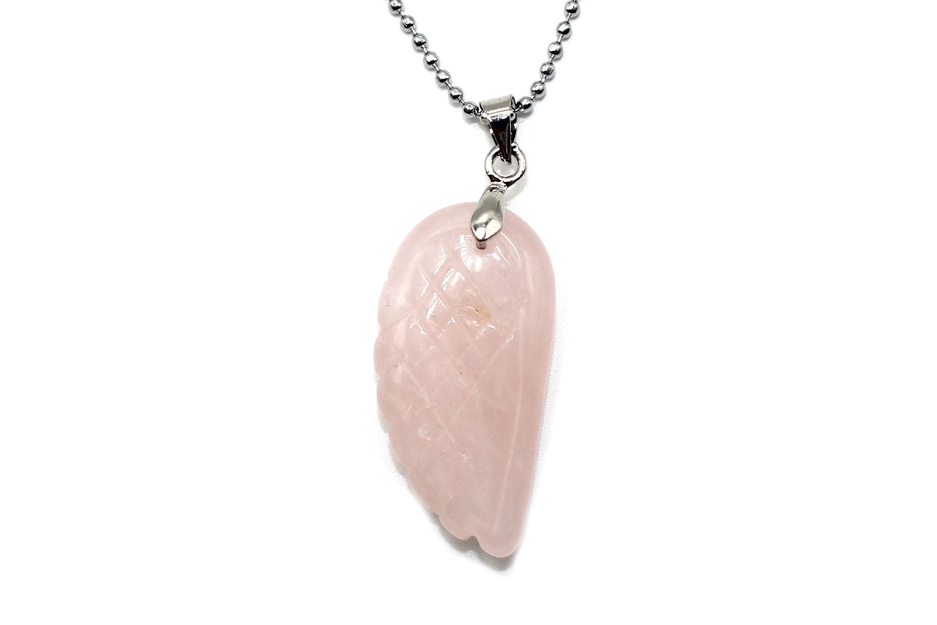 Rose Quartz Angel Wing Pendant with a Silver Chain Primal Chakra