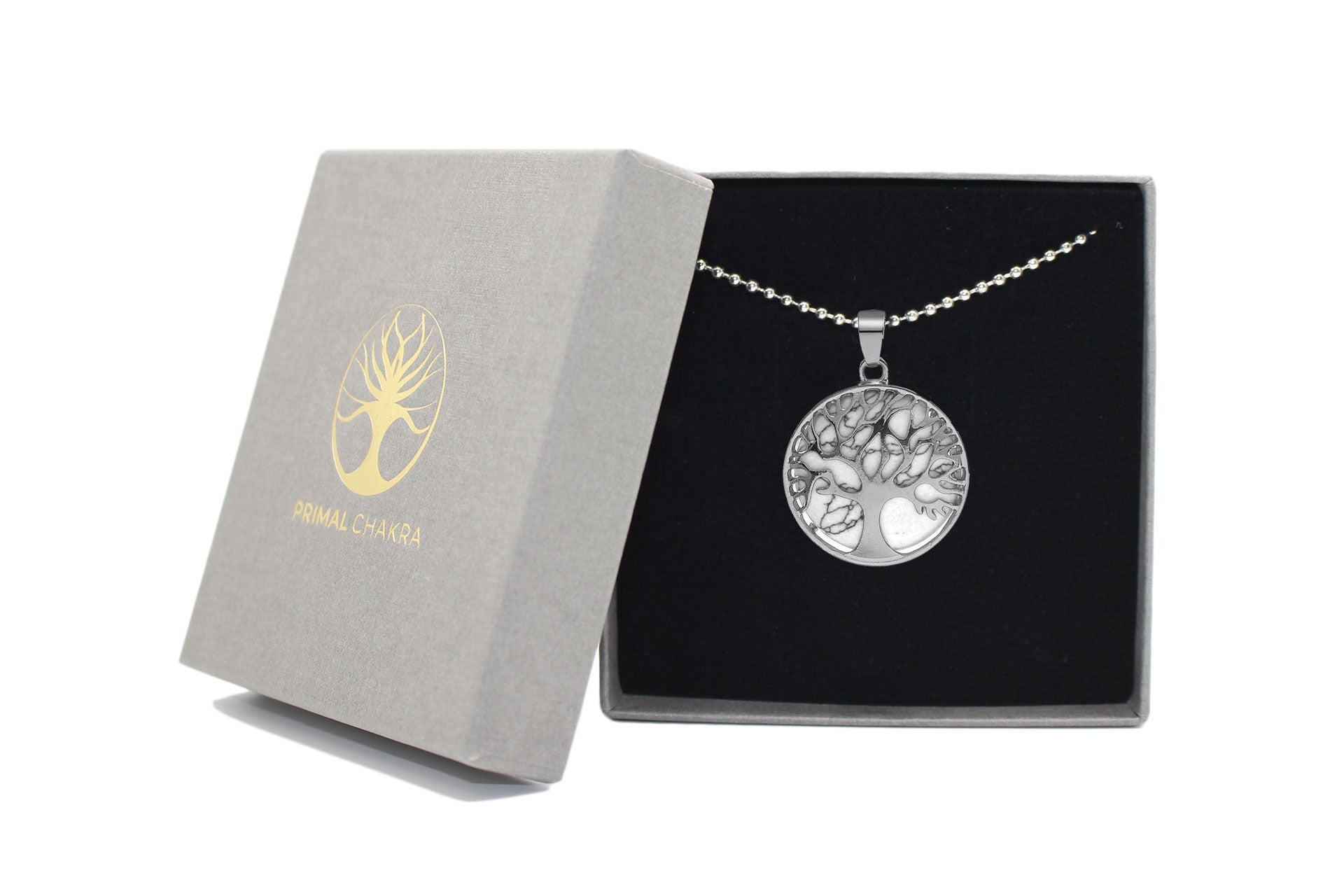 White Turquoise Round Tree Of Life Pendant with Silver Chain Primal Chakra