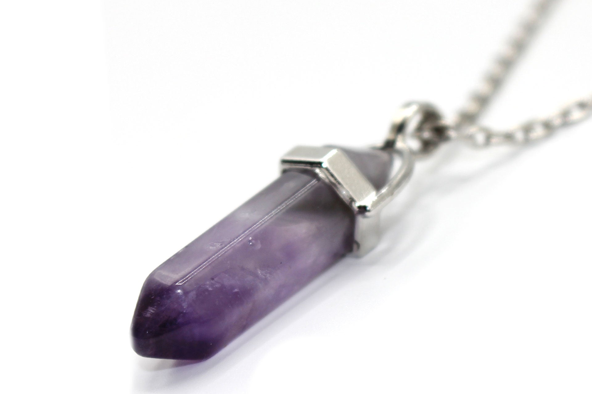 Amethyst Contemporary Dagger Pendant with a Silver Chain Primal Chakra