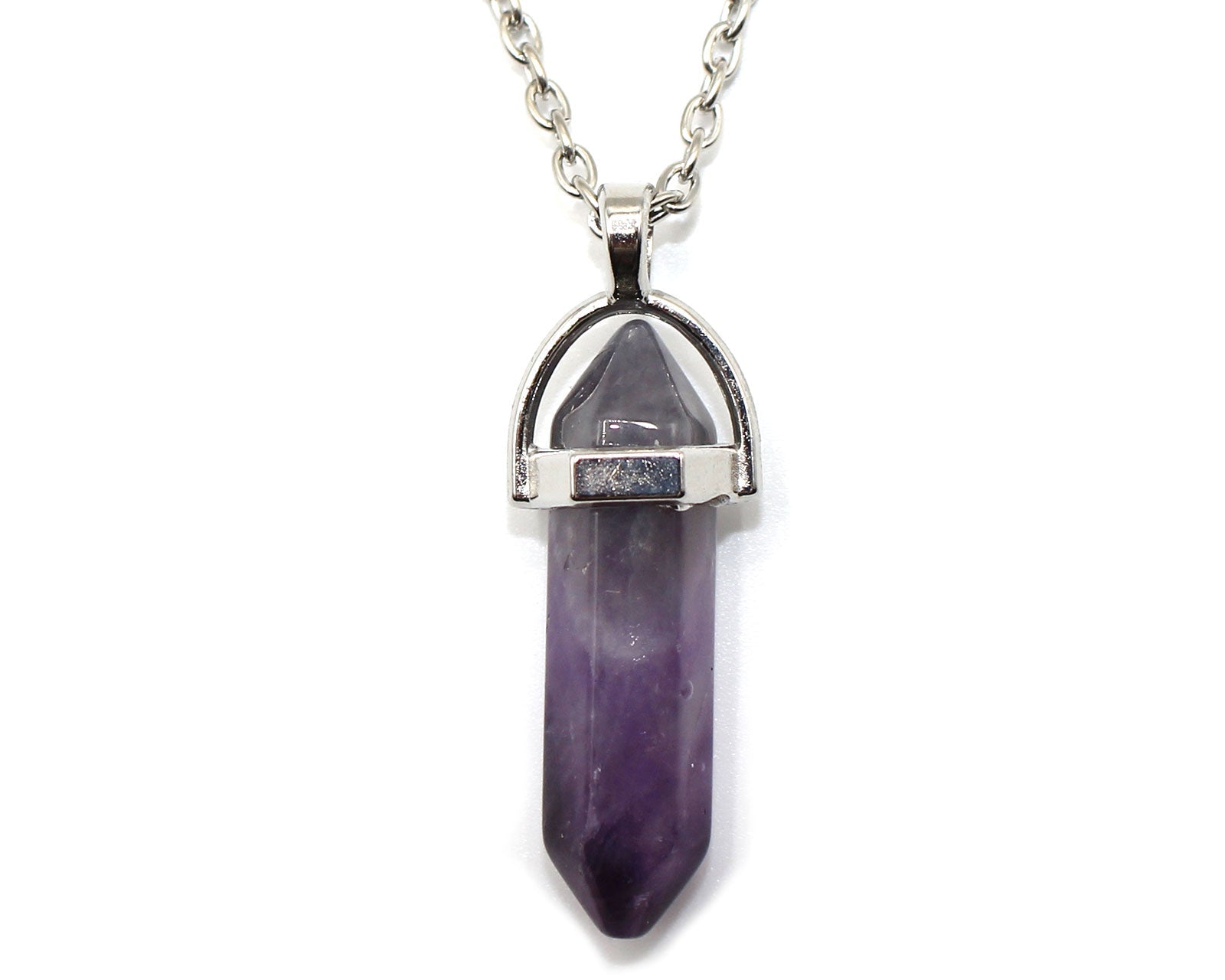 Amethyst Contemporary Dagger Pendant with a Silver Chain Primal Chakra
