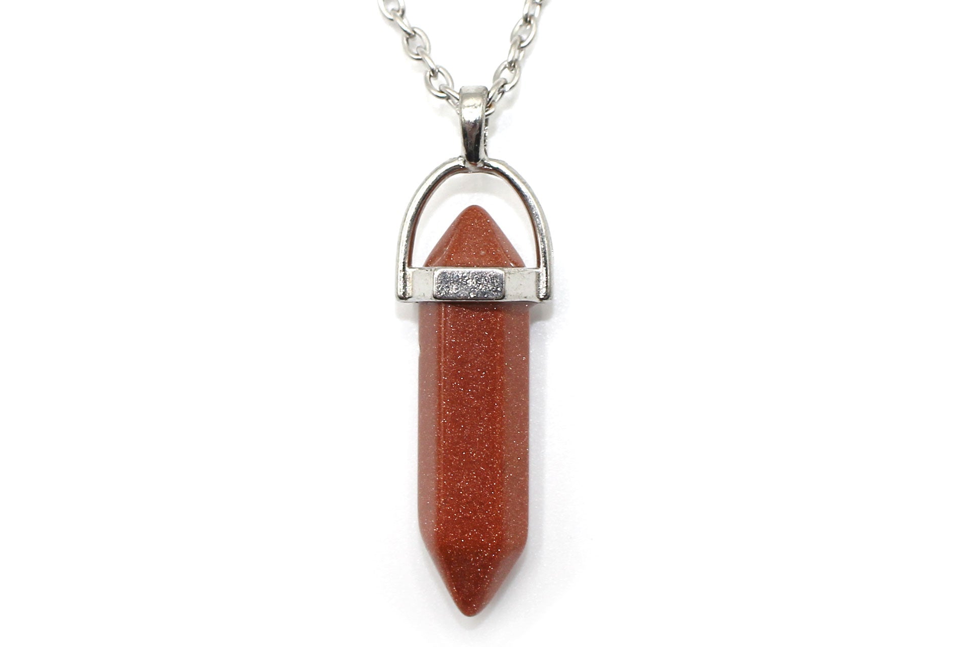 Brown Goldstone Contemporary Dagger Pendant with a Silver Chain Primal Chakra