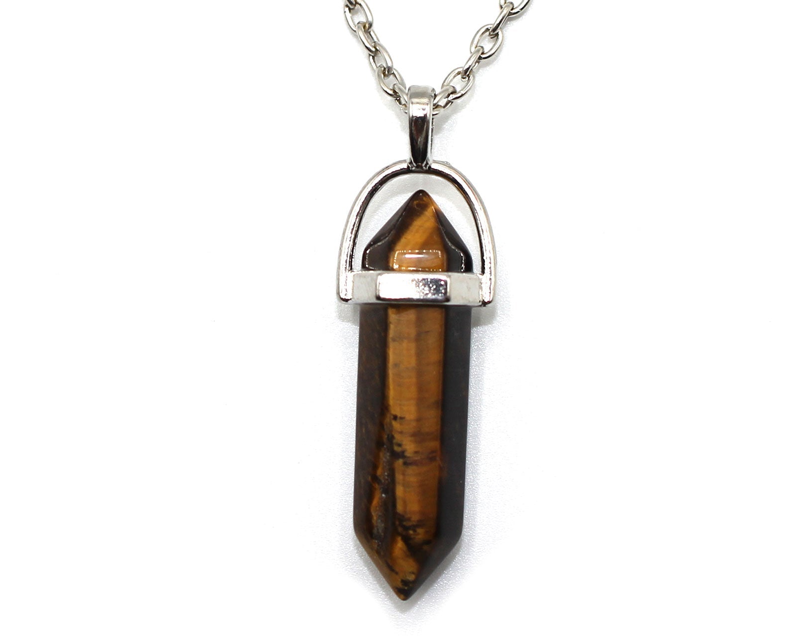 Tiger Eye Contemporary Dagger Pendant with a Silver Chain Primal Chakra
