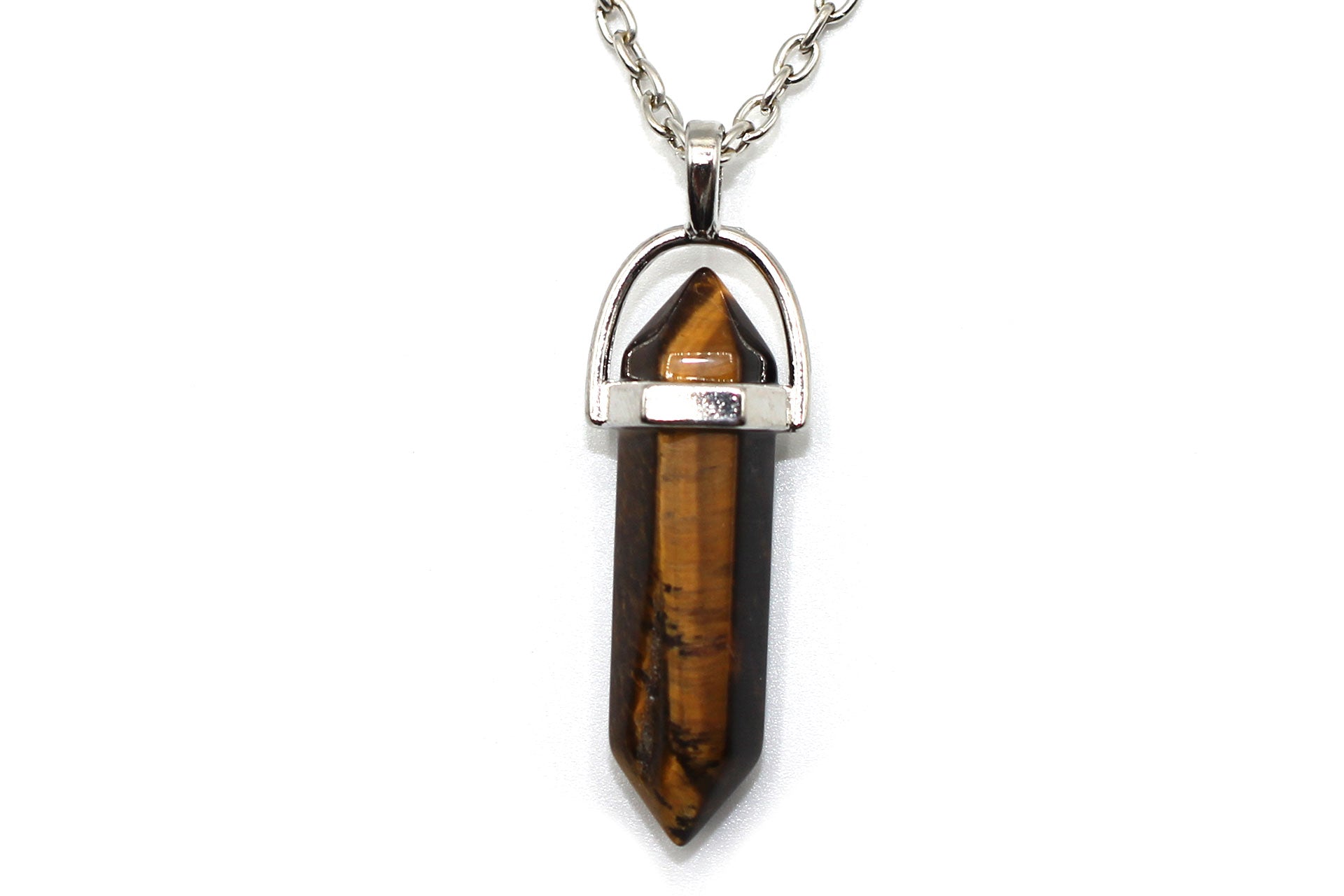 Tiger Eye Contemporary Dagger Pendant with a Silver Chain Primal Chakra