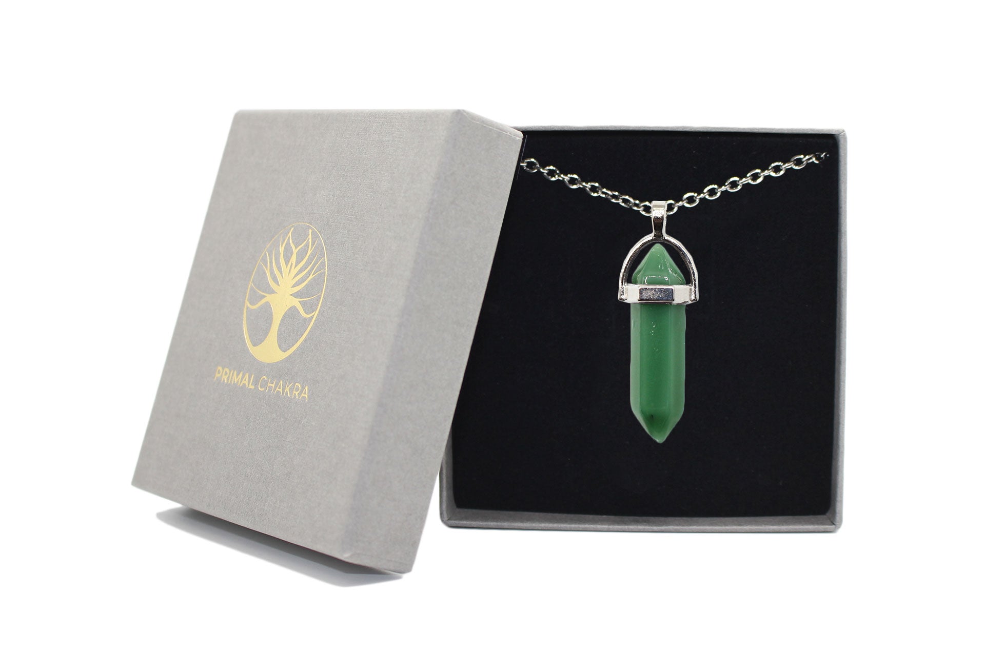 Green Aventurine Contemporary Dagger Pendant with a Silver Chain Primal Chakra