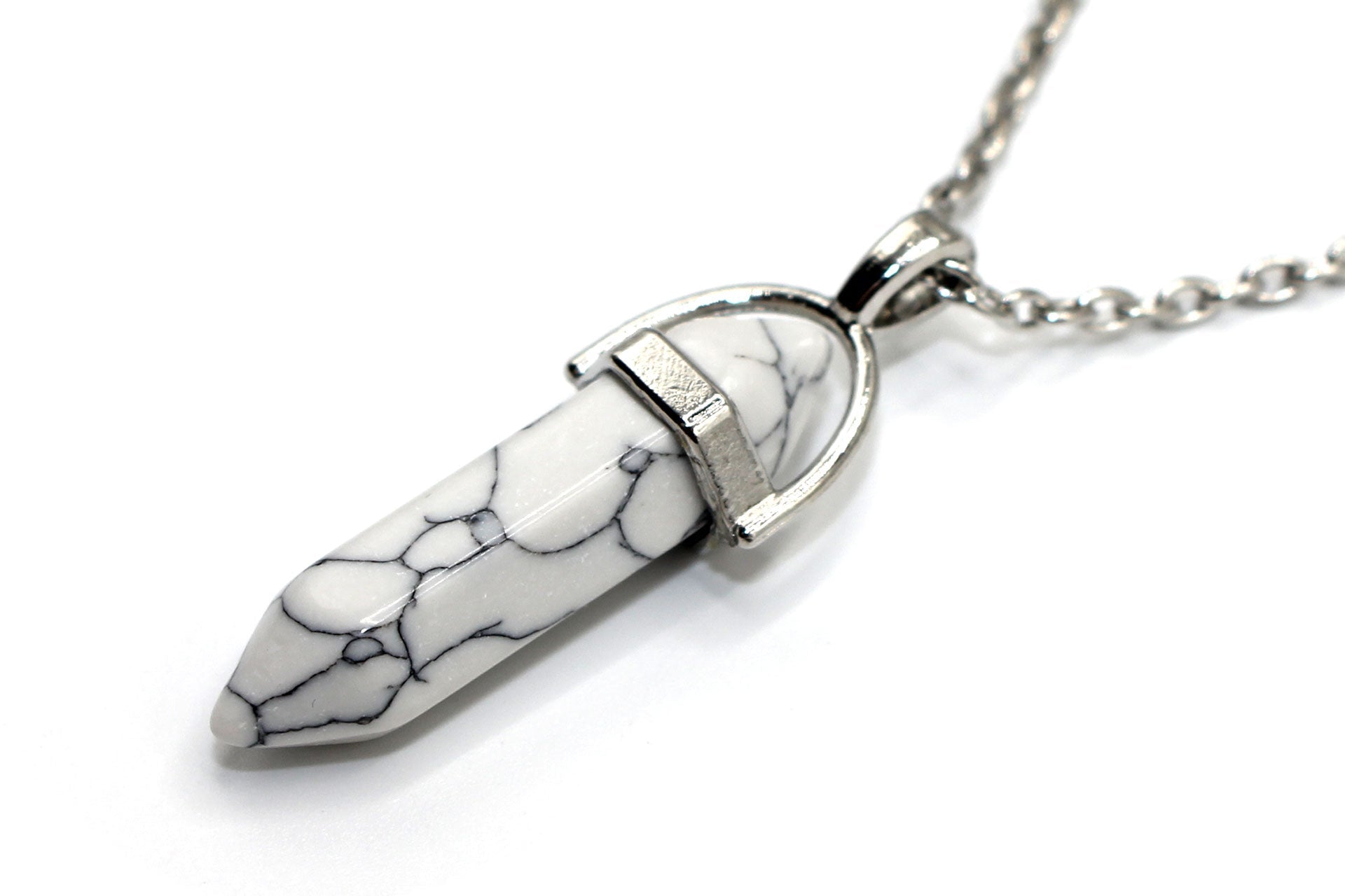 White Turquoise Contemporary Dagger Pendant with a Silver Chain Primal Chakra