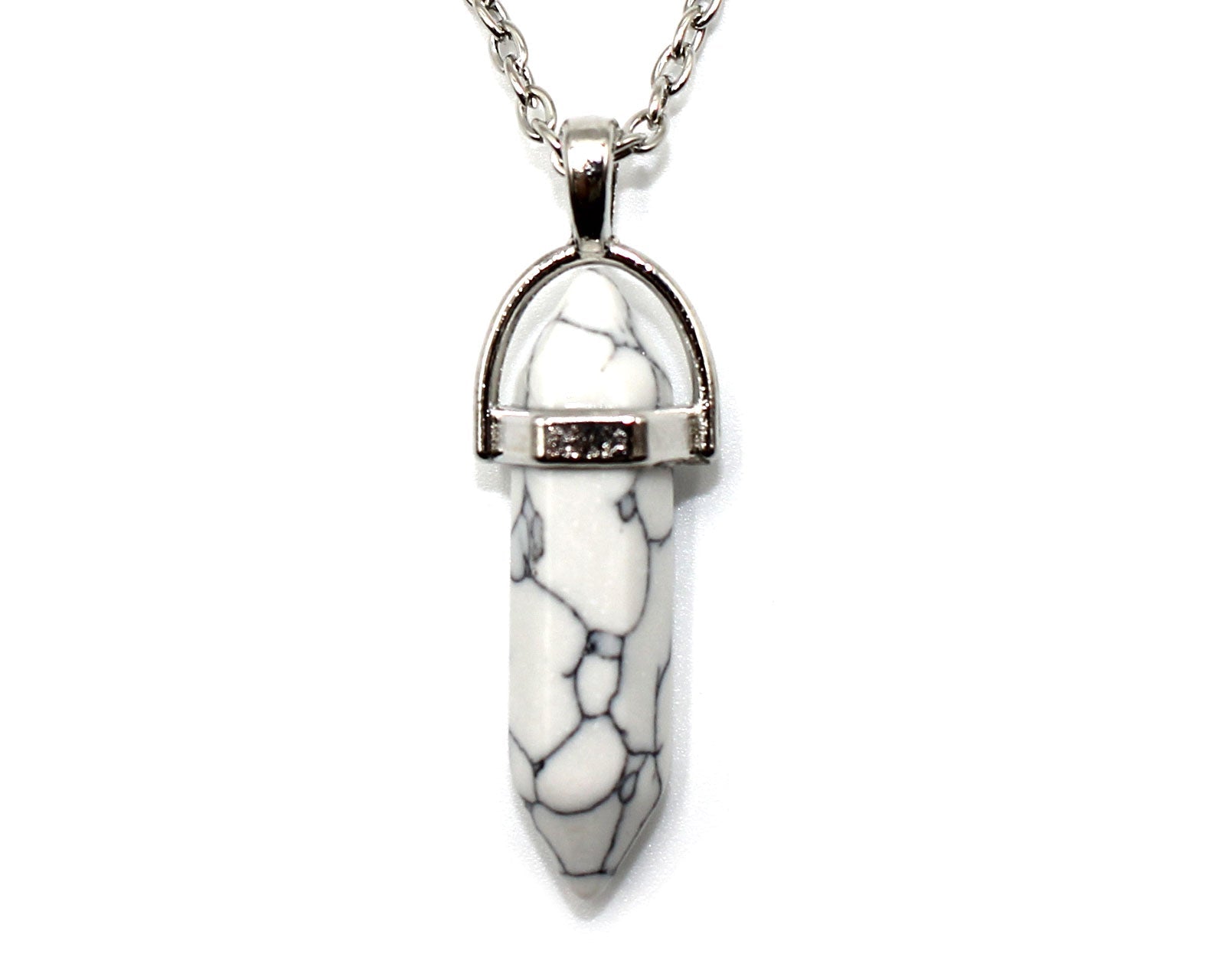 White Turquoise Contemporary Dagger Pendant with a Silver Chain Primal Chakra