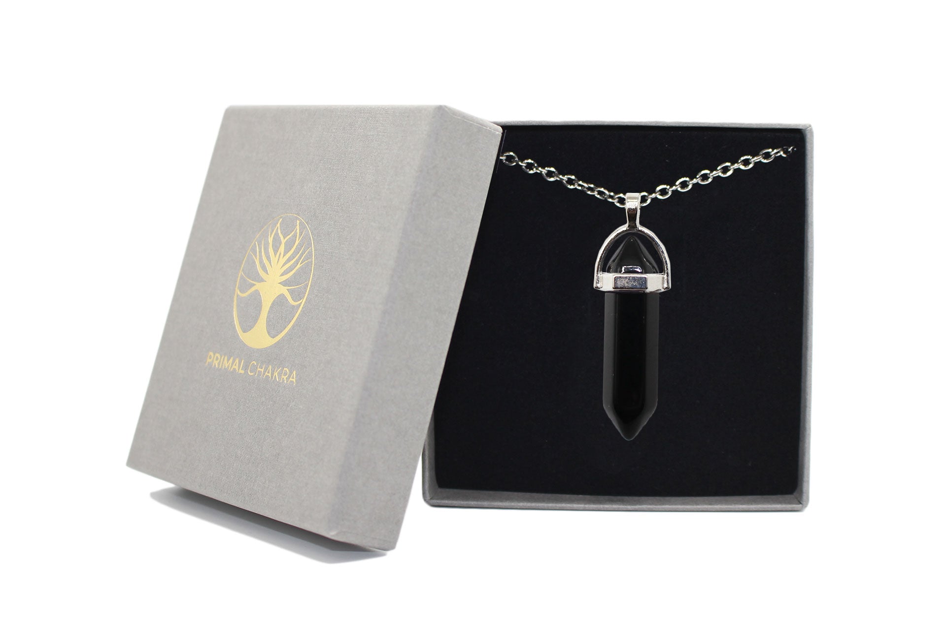 Black Agate Contemporary Dagger Pendant with a Silver Chain Primal Chakra