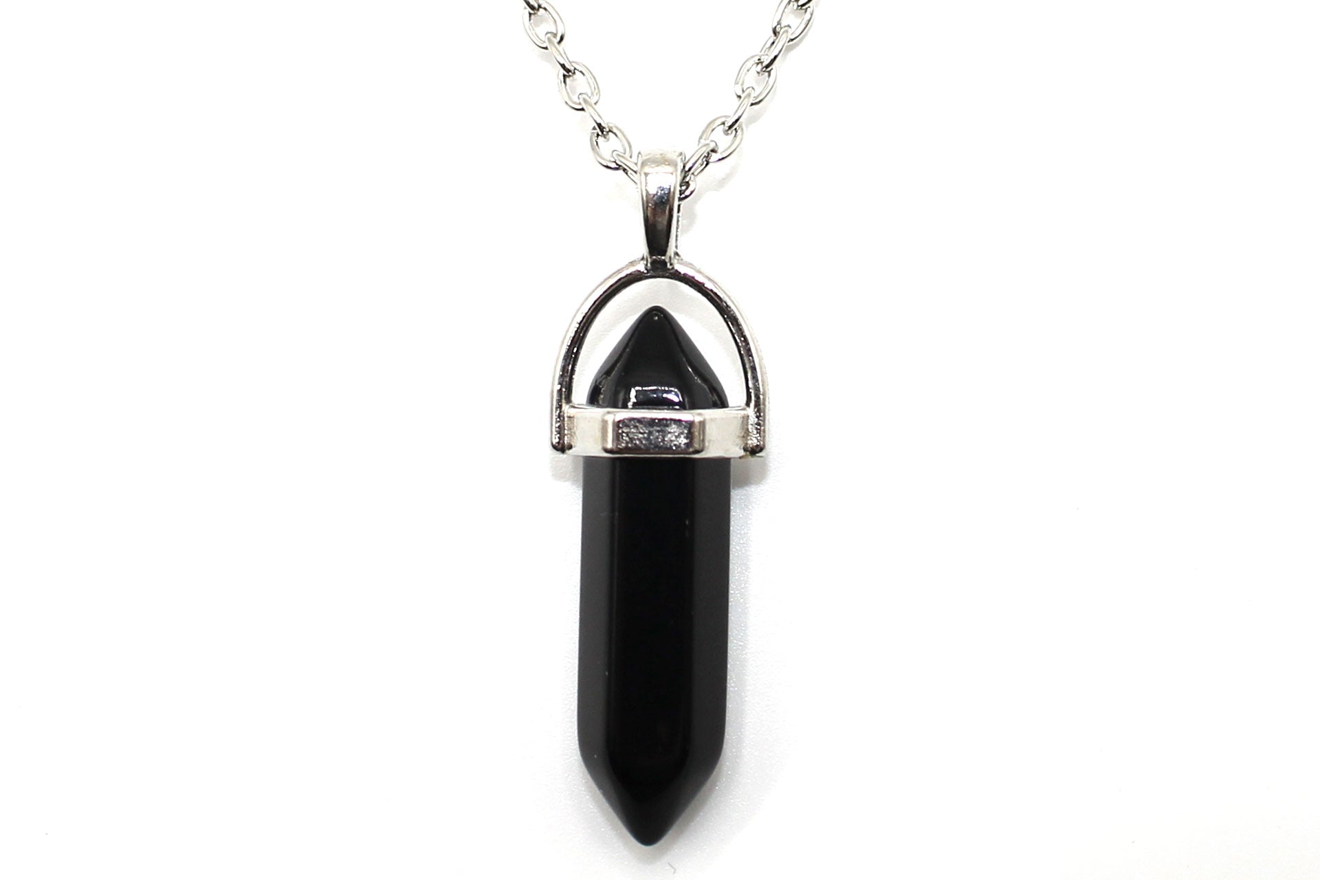 Black Agate Contemporary Dagger Pendant with a Silver Chain Primal Chakra