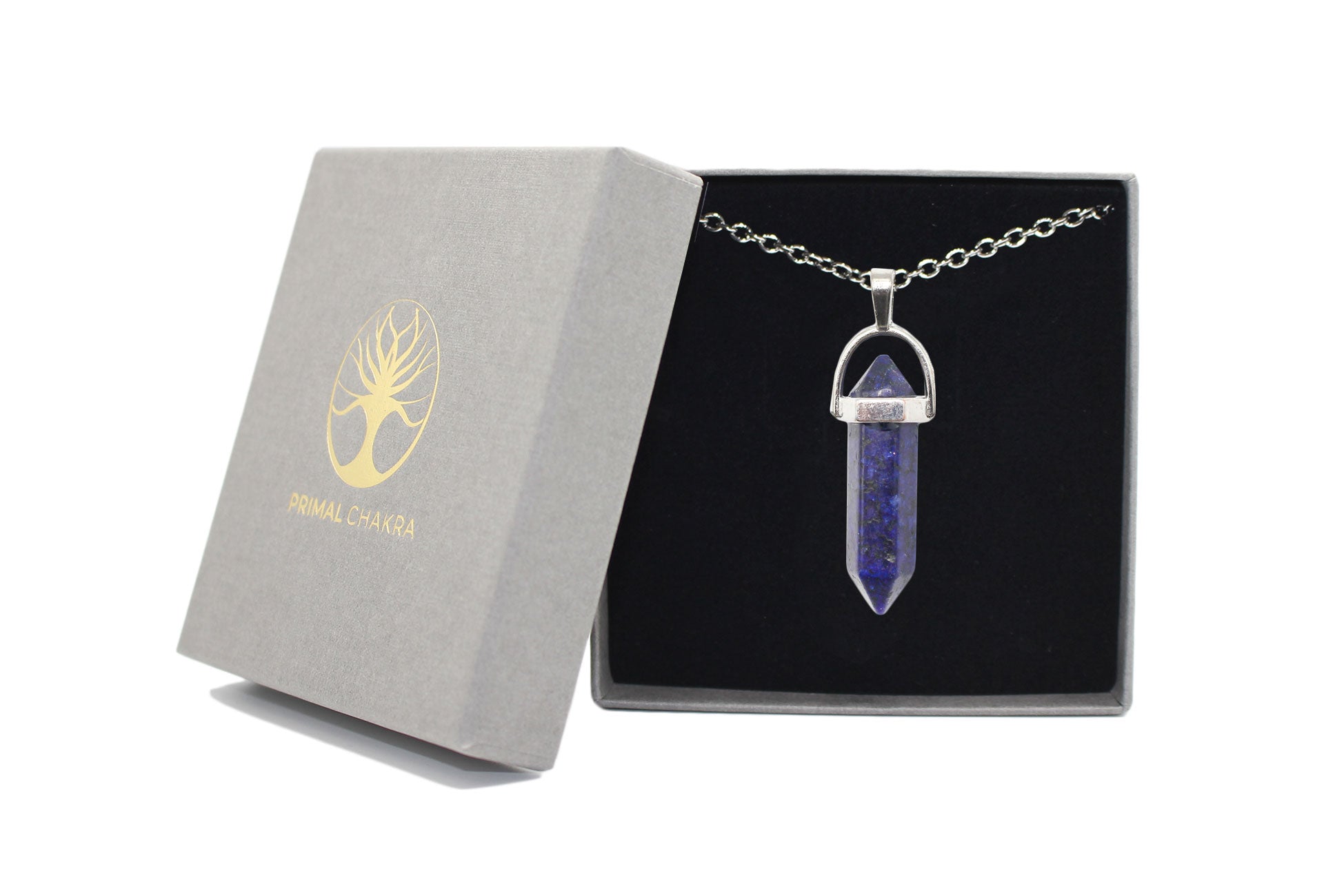 Lapis Lazuli Contemporary Dagger Pendant with a Silver Chain Primal Chakra