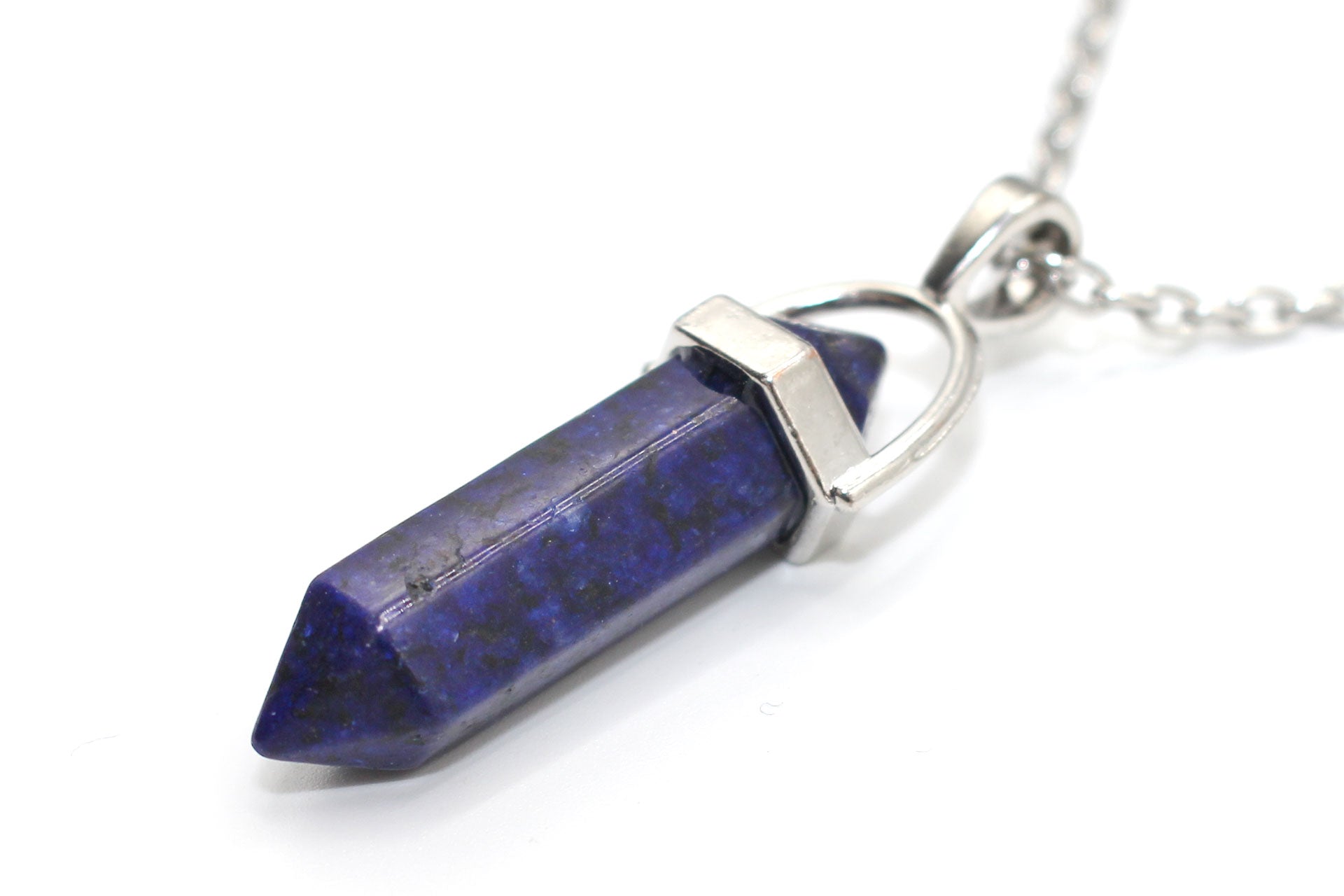 Lapis Lazuli Contemporary Dagger Pendant with a Silver Chain Primal Chakra