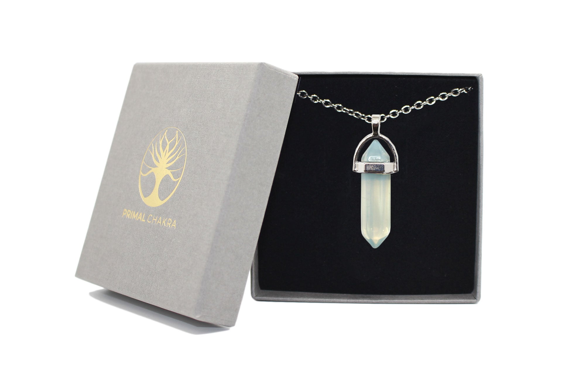 Opal Contemporary Dagger Pendant with a Silver Chain Primal Chakra