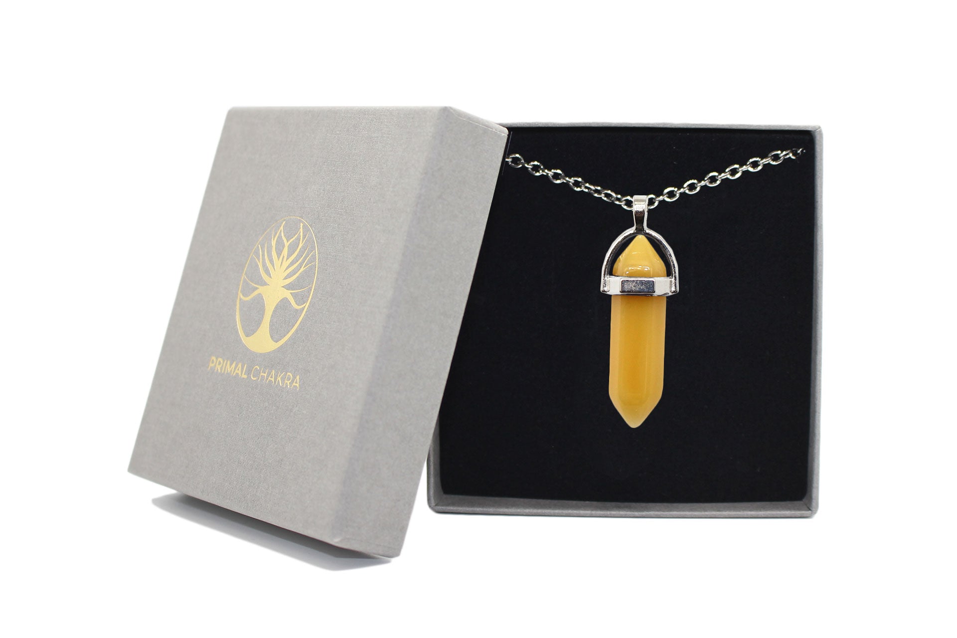 Yellow Agate Contemporary Dagger Pendant with a Silver Chain Primal Chakra