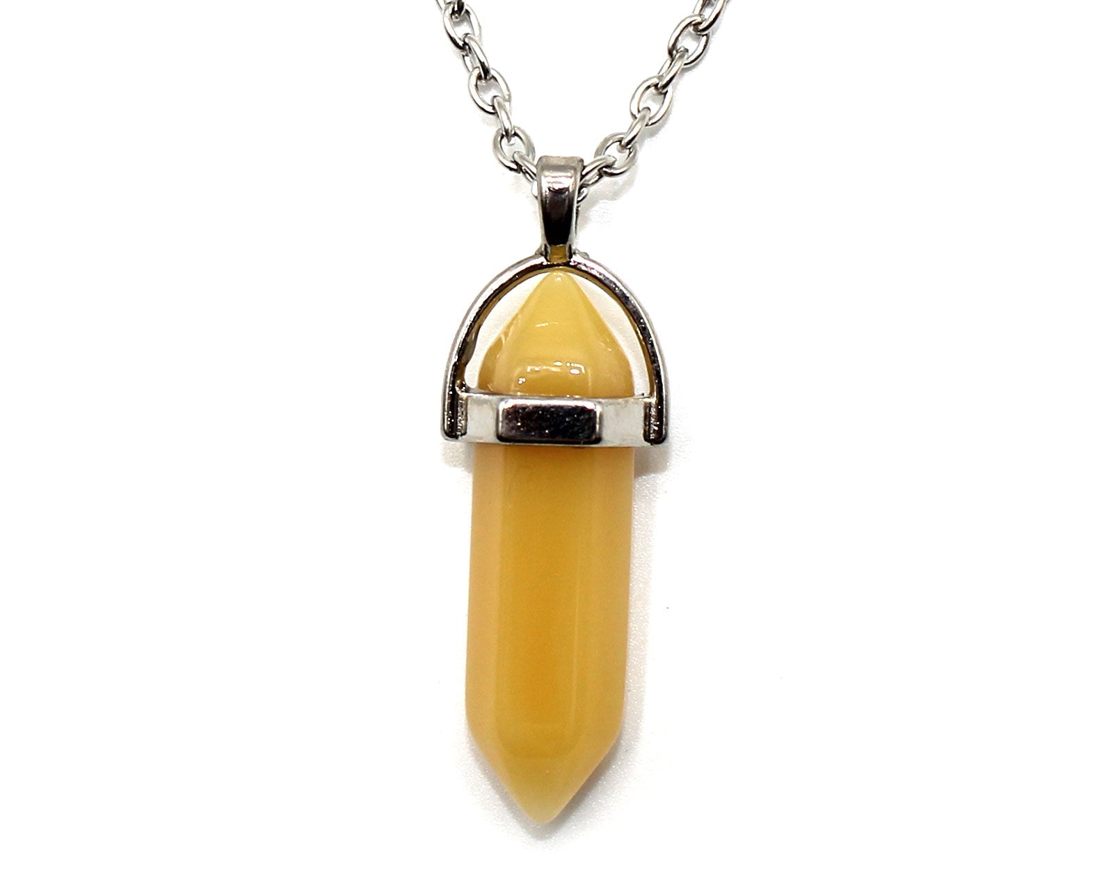 Yellow Agate Contemporary Dagger Pendant with a Silver Chain Primal Chakra