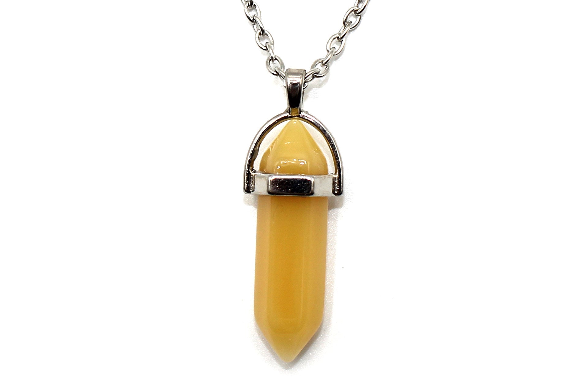 Yellow Agate Contemporary Dagger Pendant with a Silver Chain Primal Chakra