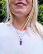 Amethyst Contemporary Dagger Pendant with a Silver Chain Primal Chakra