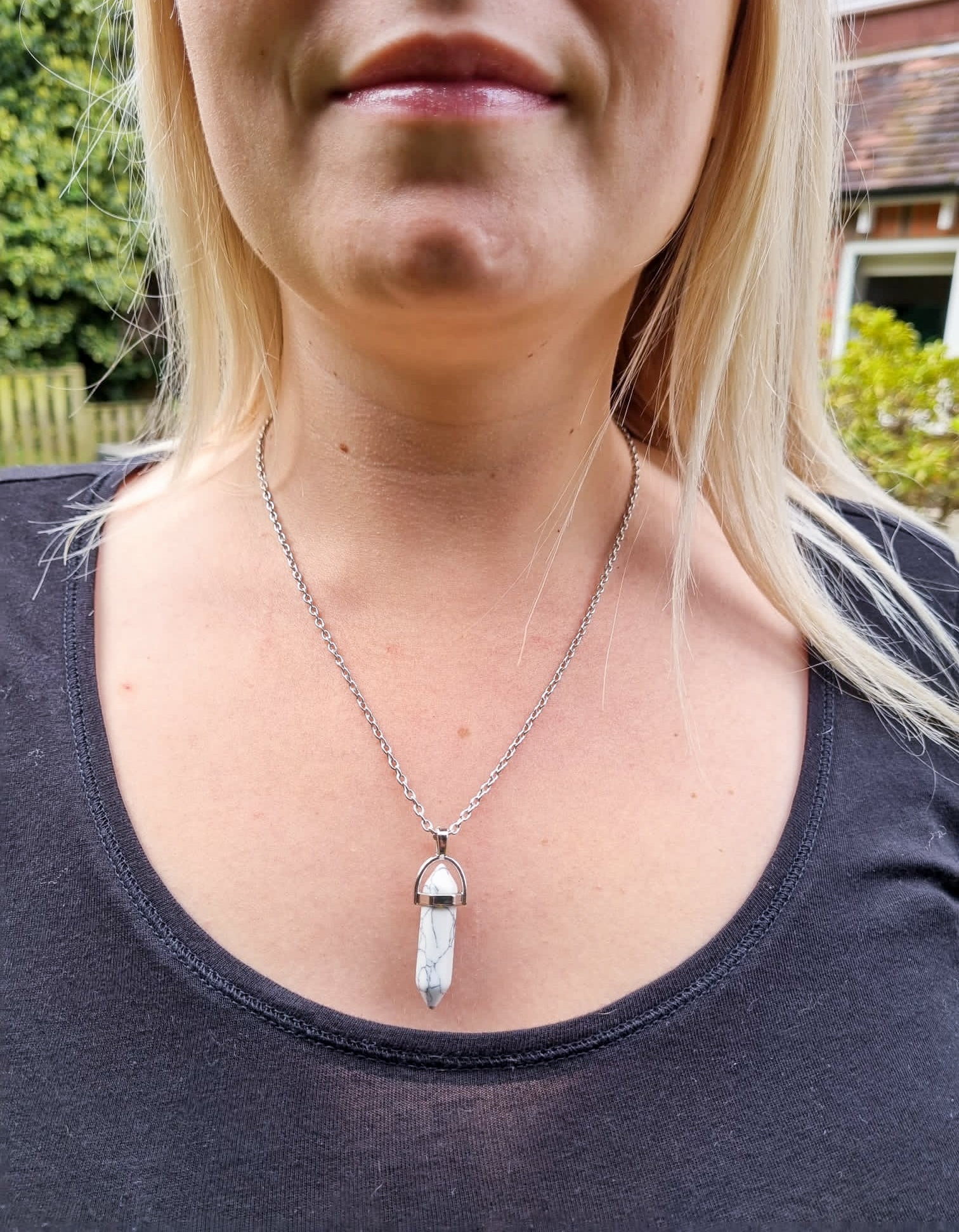 White Turquoise Contemporary Dagger Pendant with a Silver Chain Primal Chakra